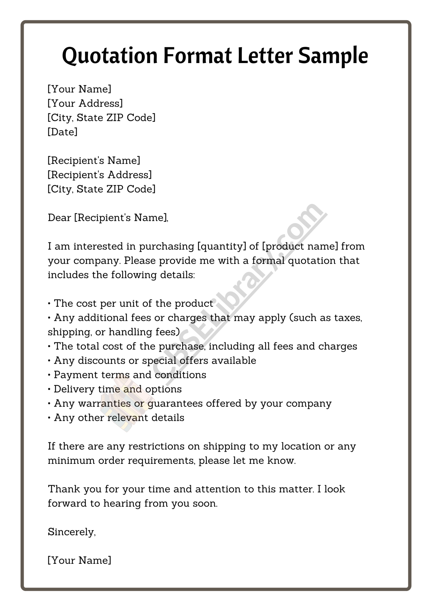 Quotation Format Letter | Format, Sample and How To Write Quotation ...