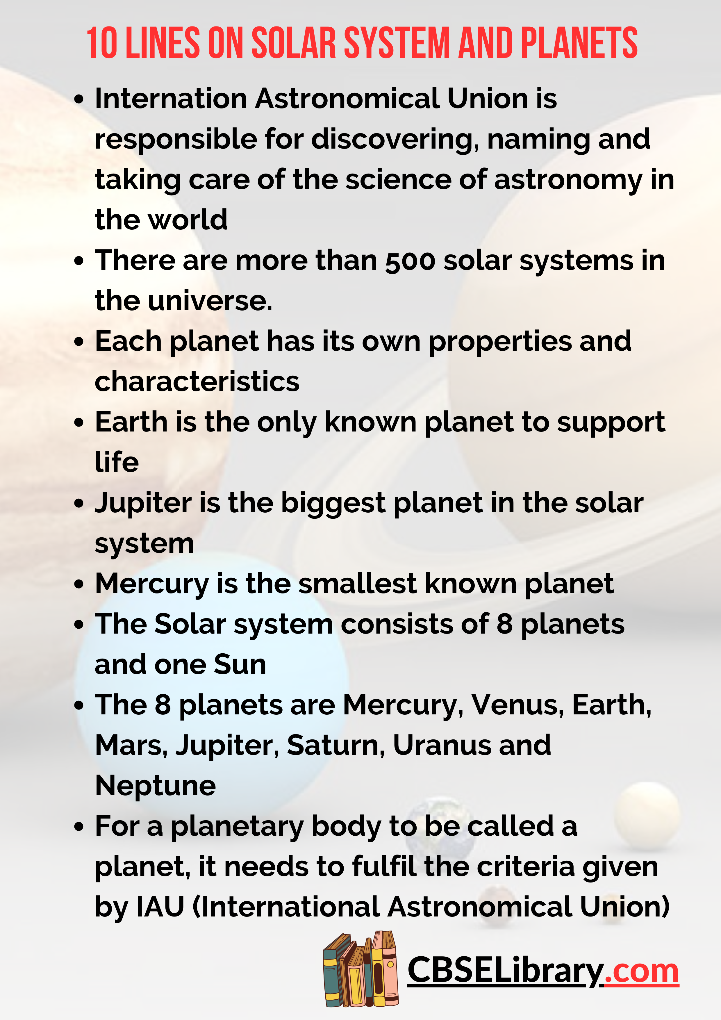 10 Lines On Solar System and Planets