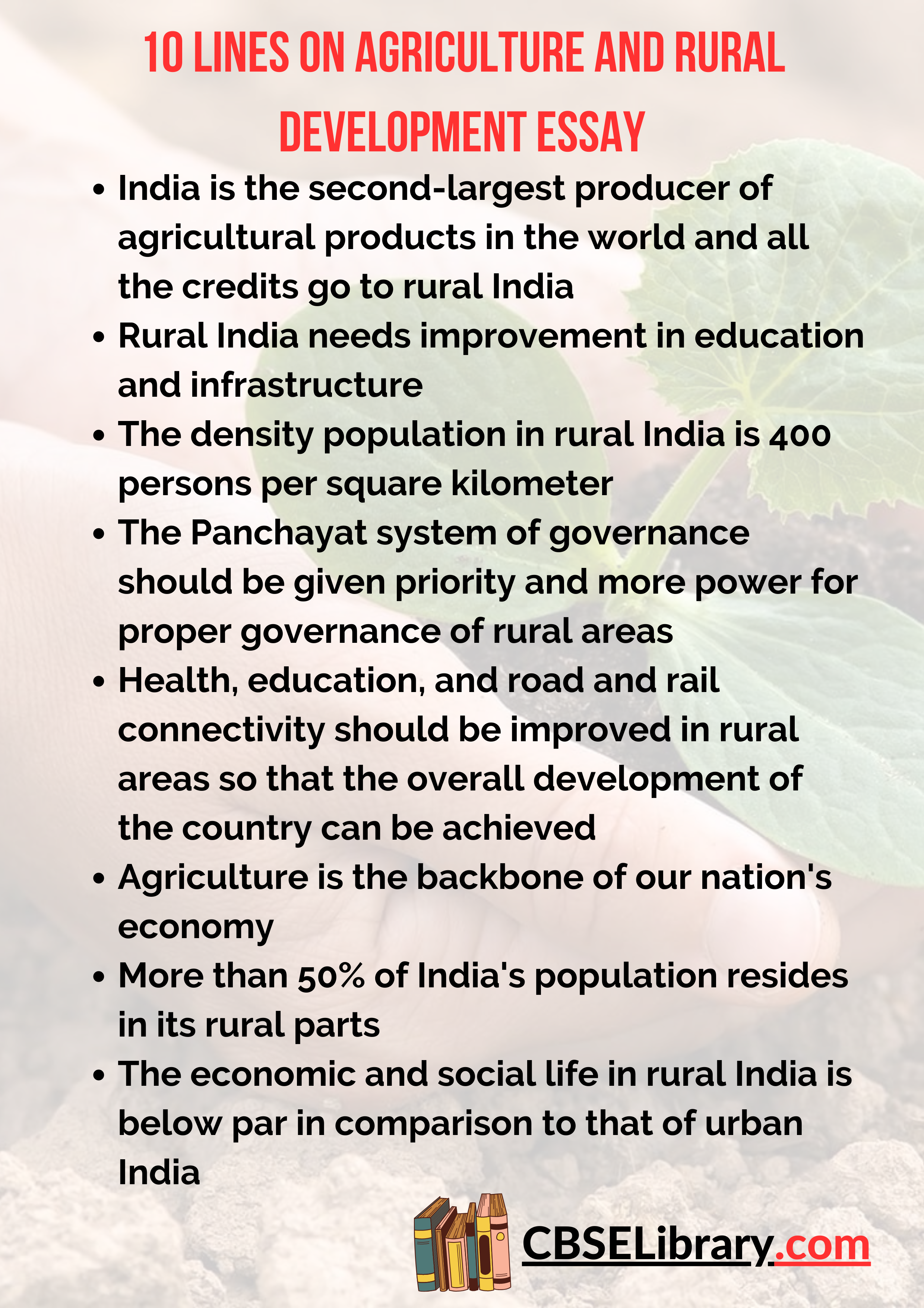 10 Lines on Agriculture and Rural Development Essay