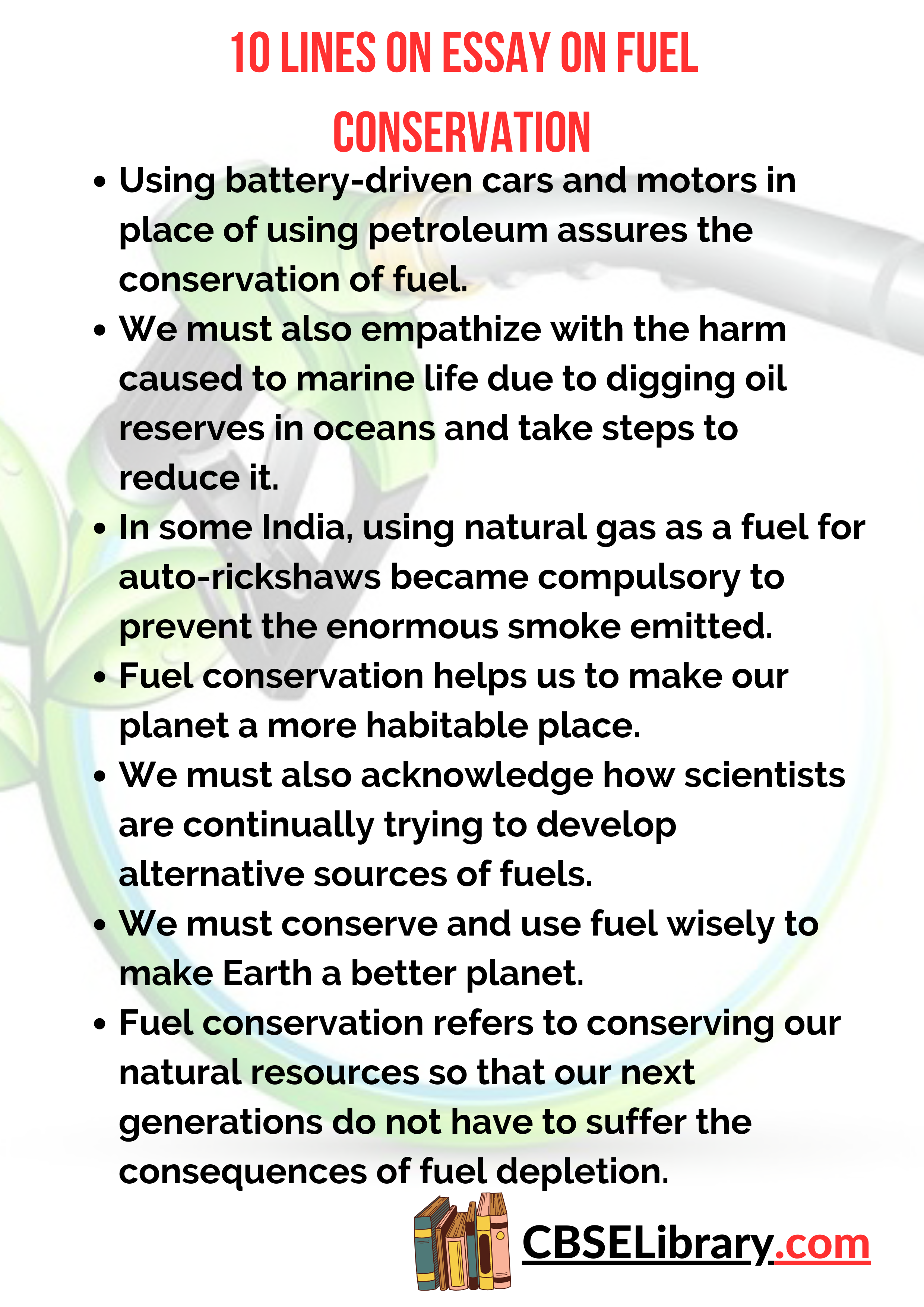 10 Lines on Essay on Fuel Conservation