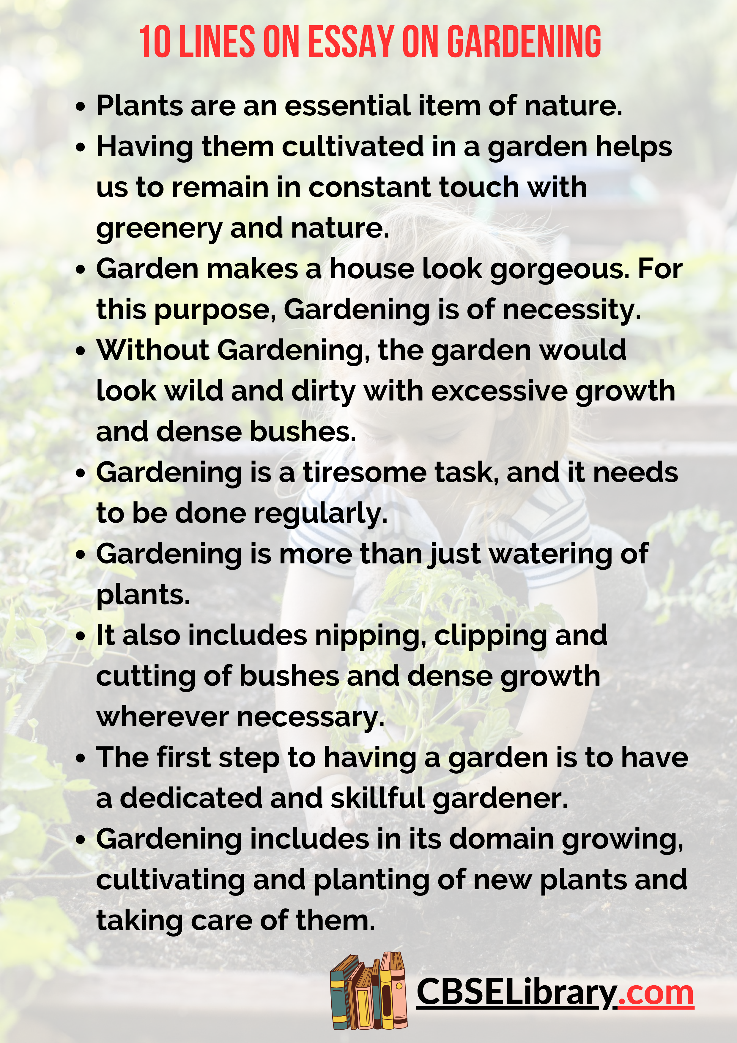 10 Lines on Essay on Gardening