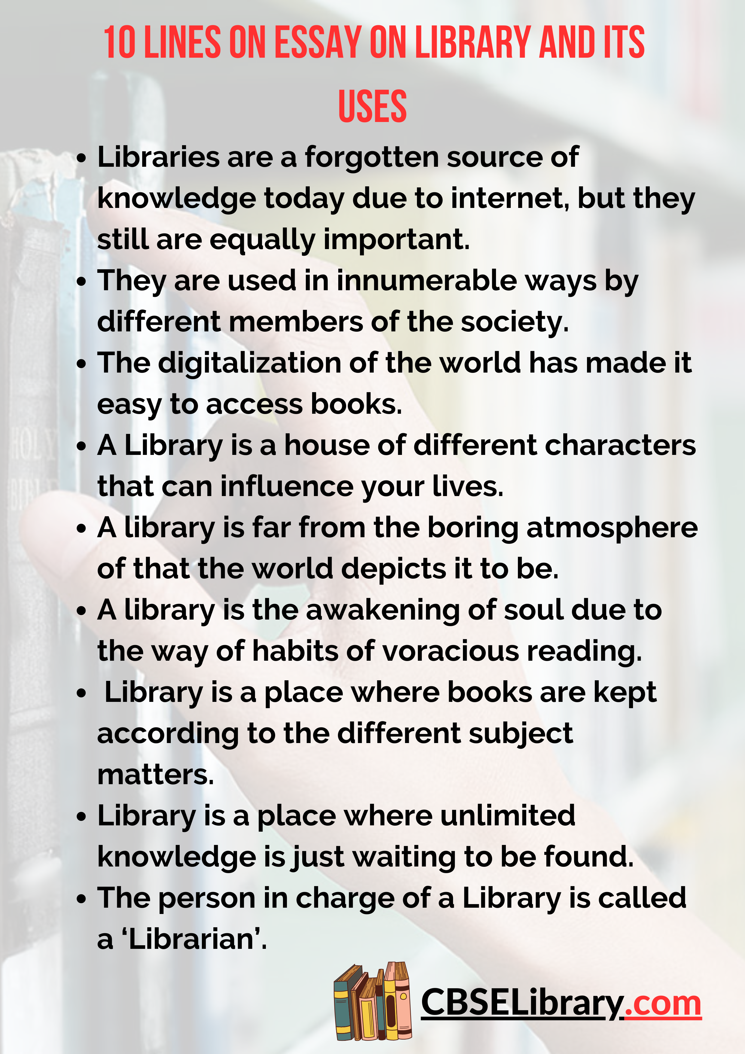 10 Lines on Essay on Library and its uses