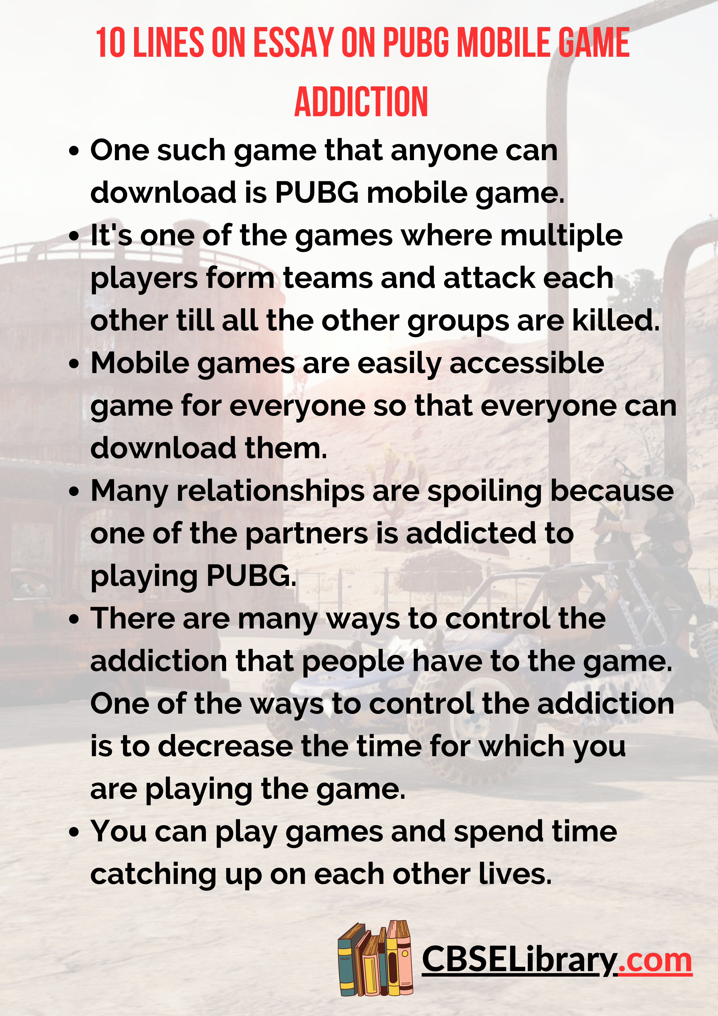 10 Lines on Essay on PUBG Mobile Game Addiction