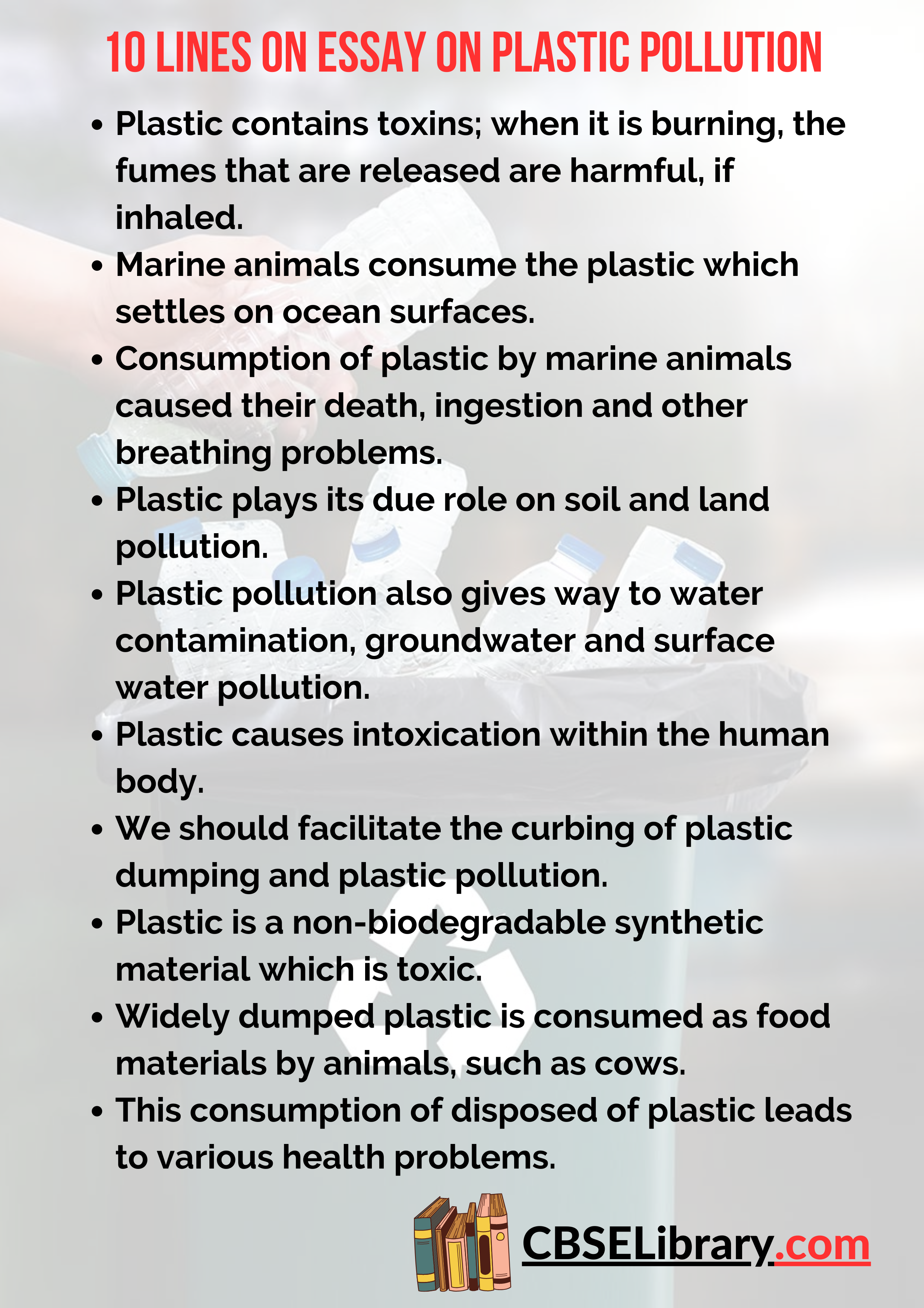10 Lines on Essay on Plastic pollution
