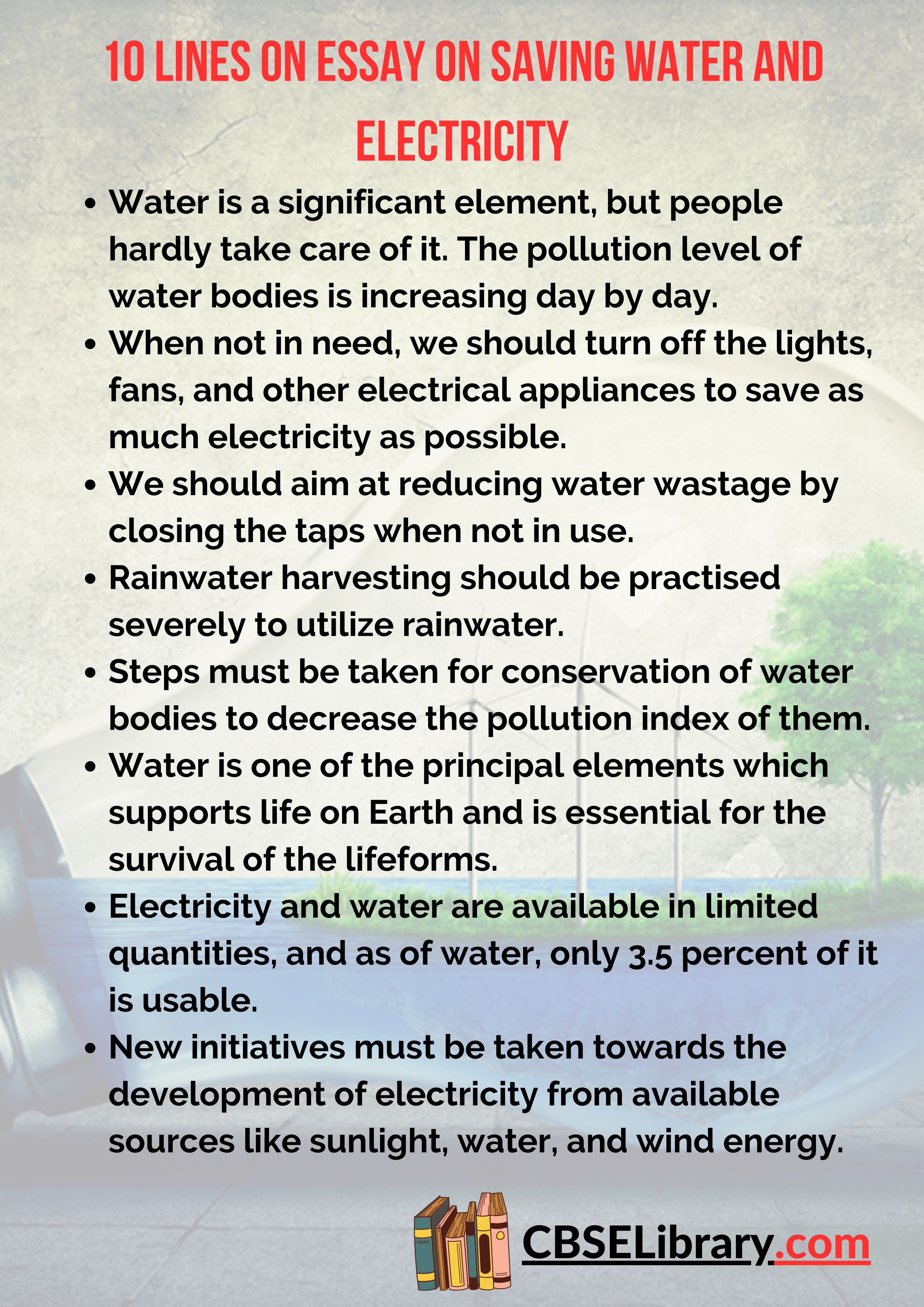 10 Lines on Essay on Saving Water and Electricity