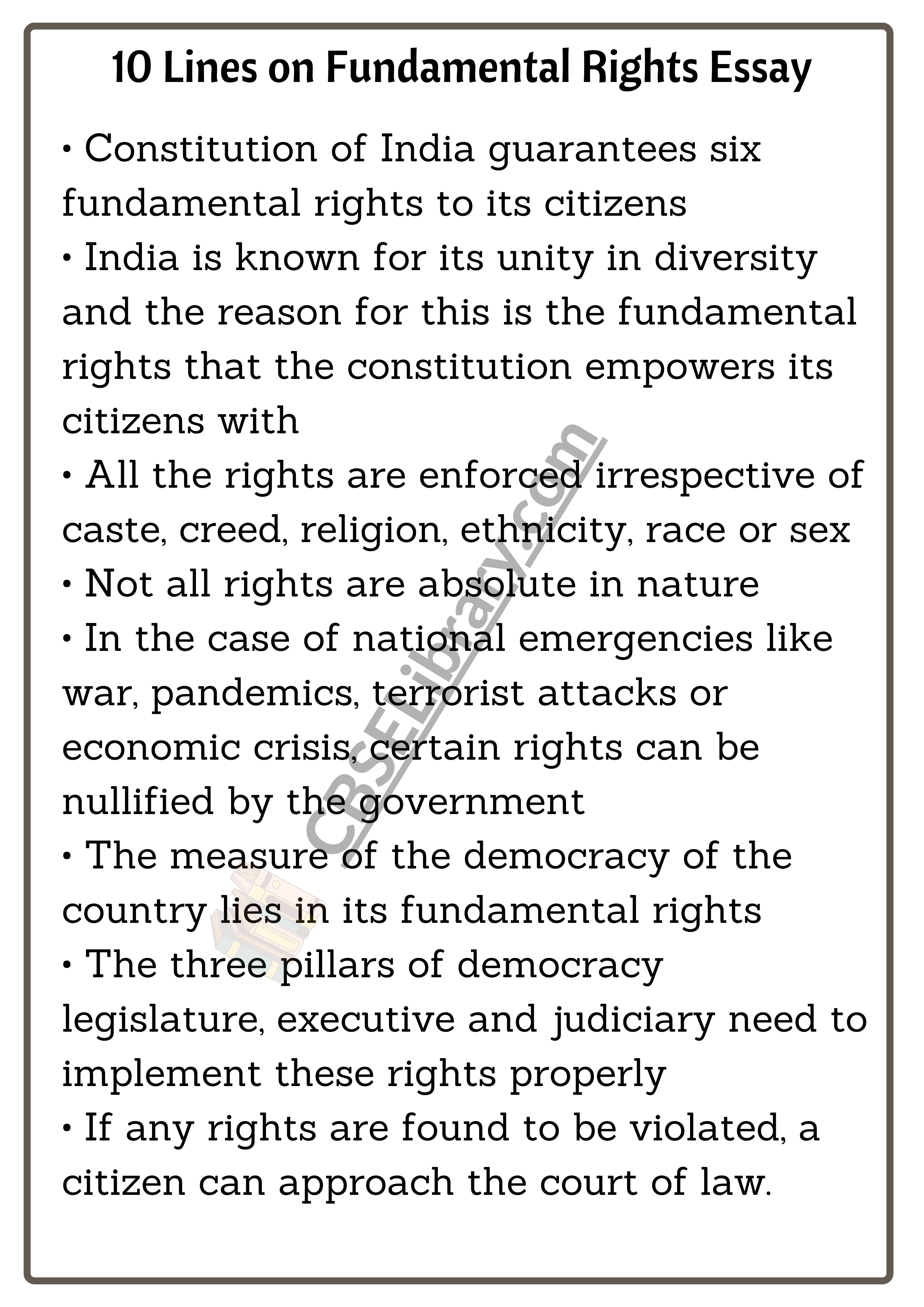 10 Lines on Fundamental Rights Essay