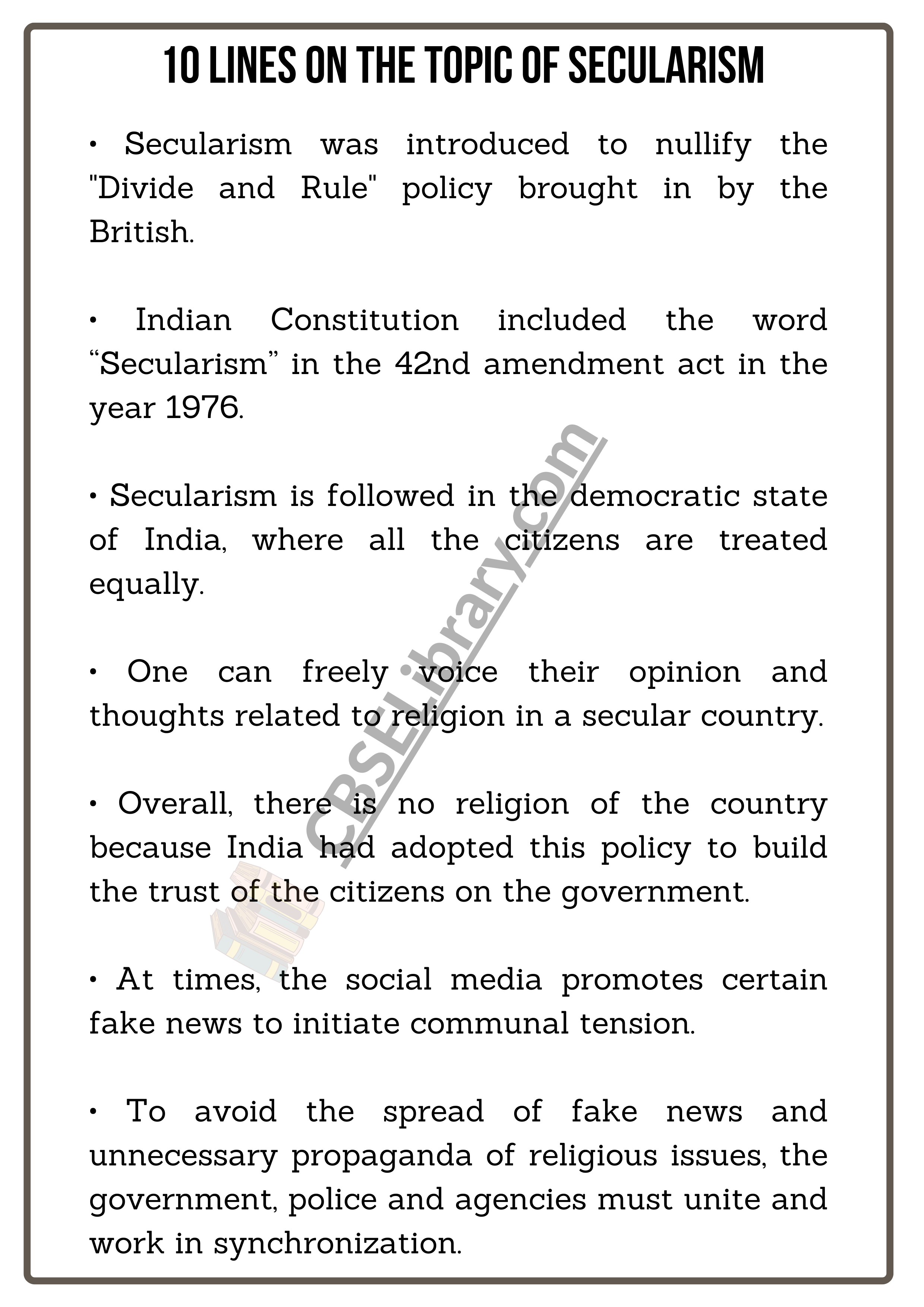 10 Lines on the topic of Secularism