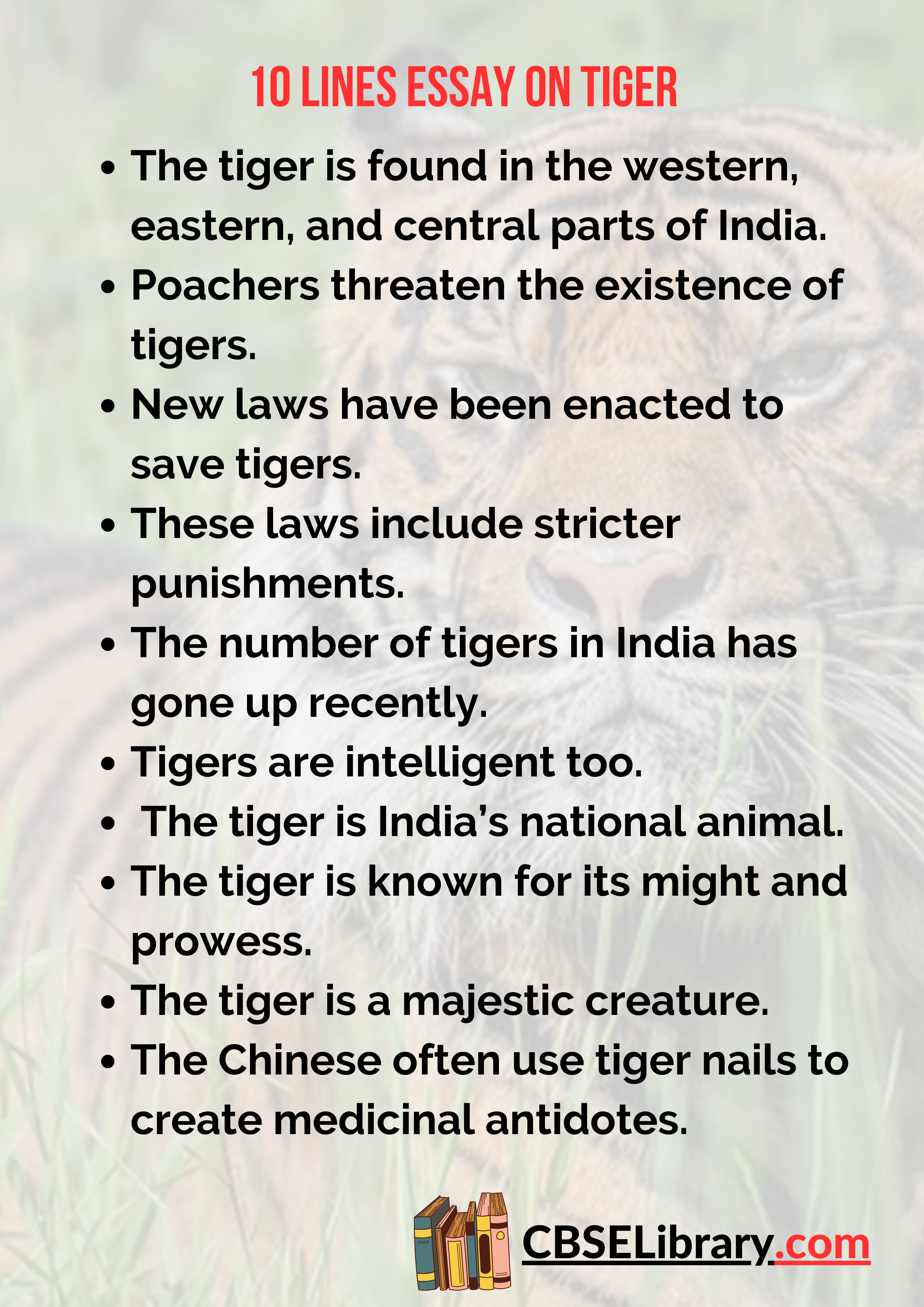 10 lines Essay on Tiger