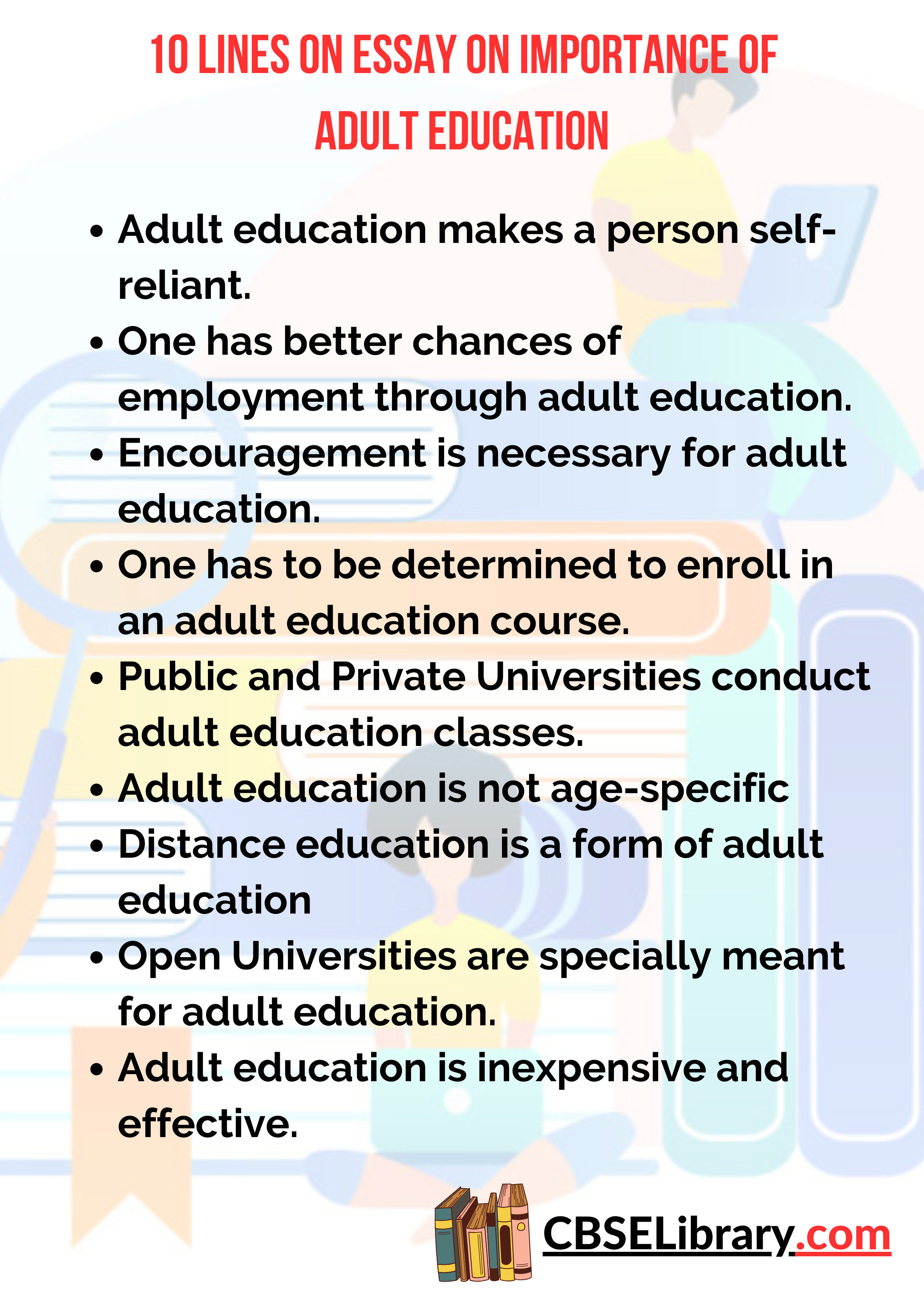 10 lines on Essay on Importance of Adult Education