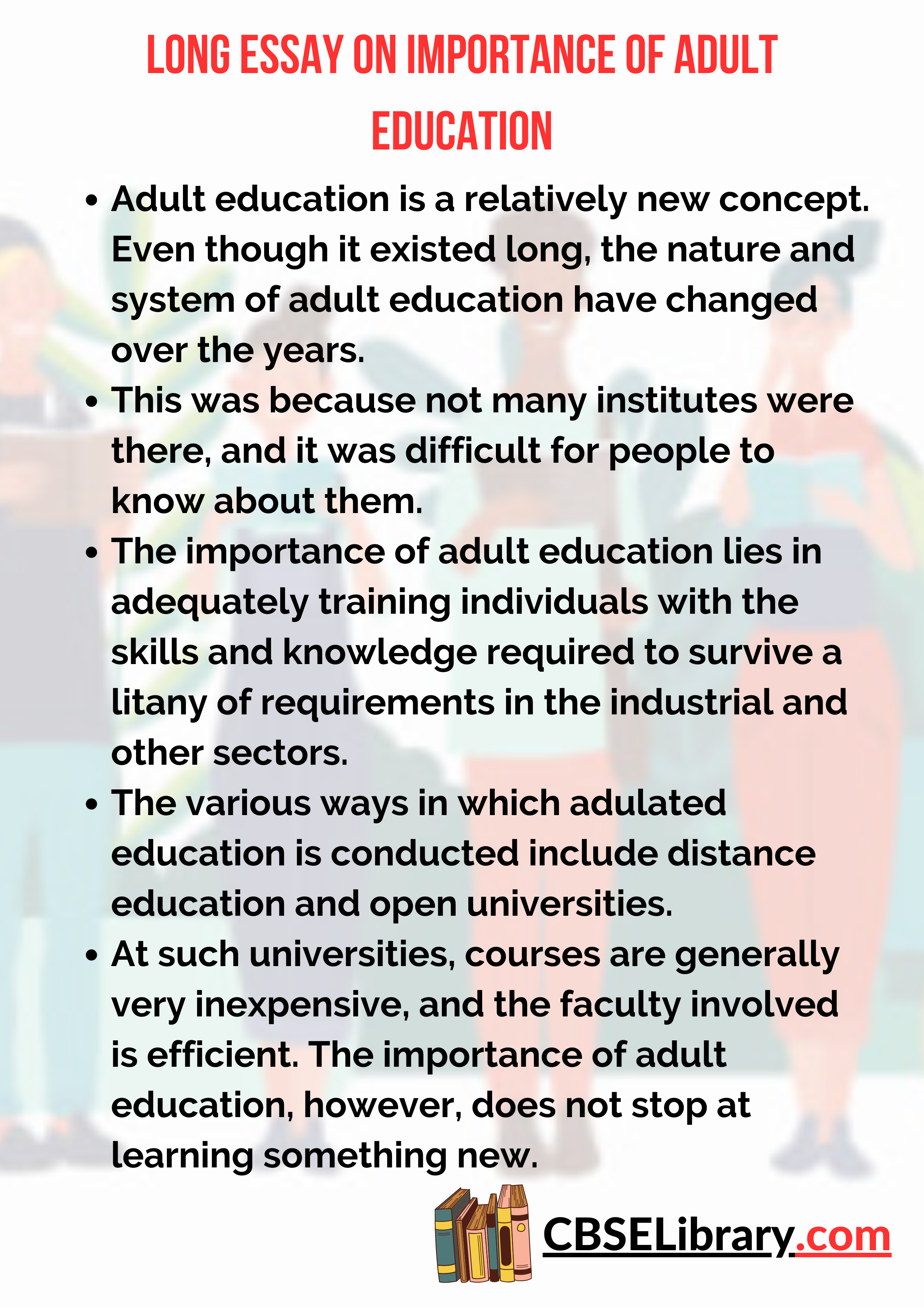 Long Essay on Importance of Adult Education