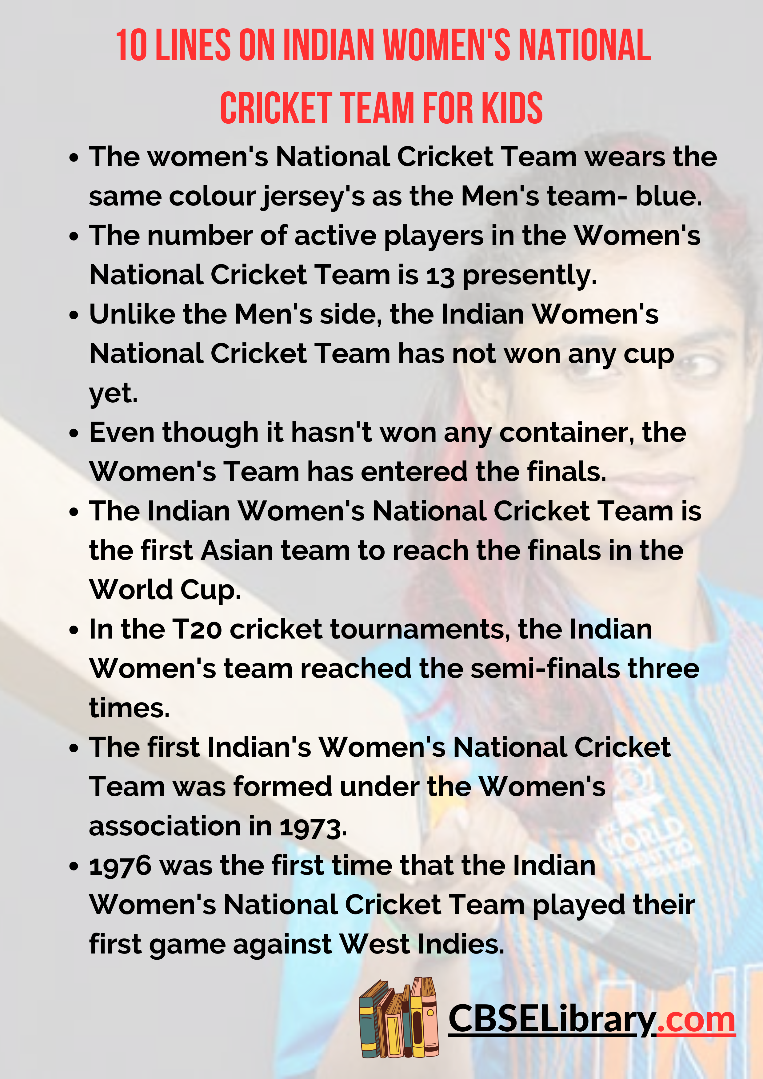 10 Lines On Indian Women's National Cricket Team for Kids