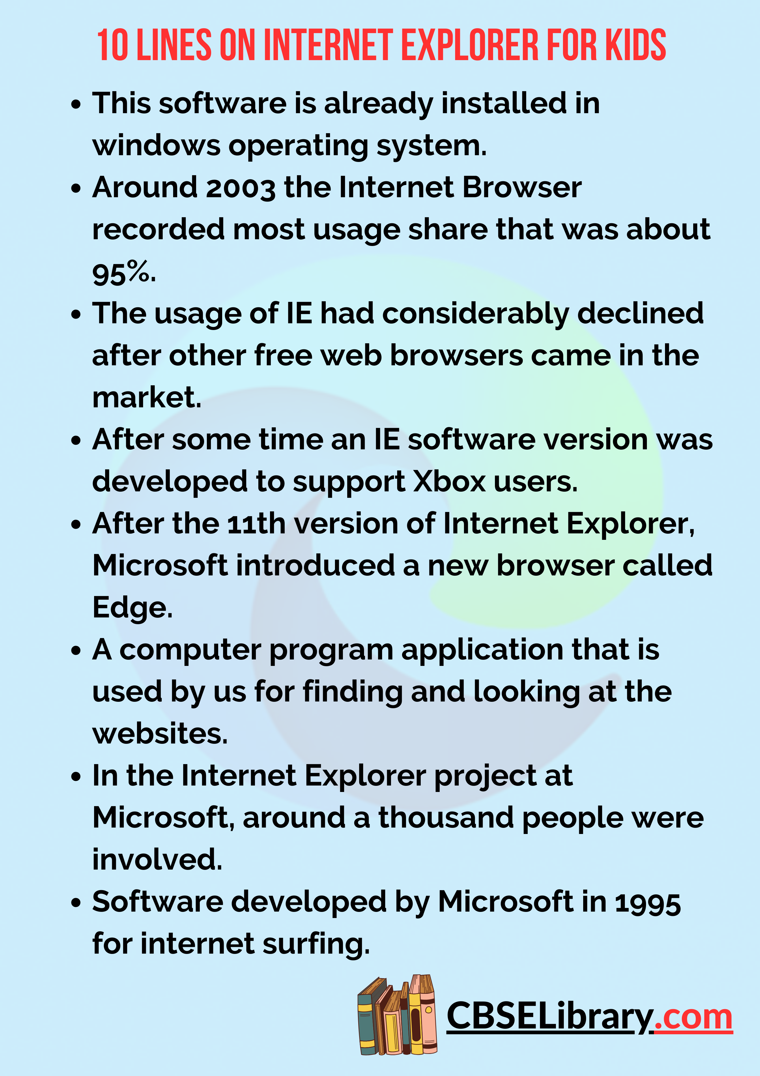 10 Lines On Internet Explorer for Kids