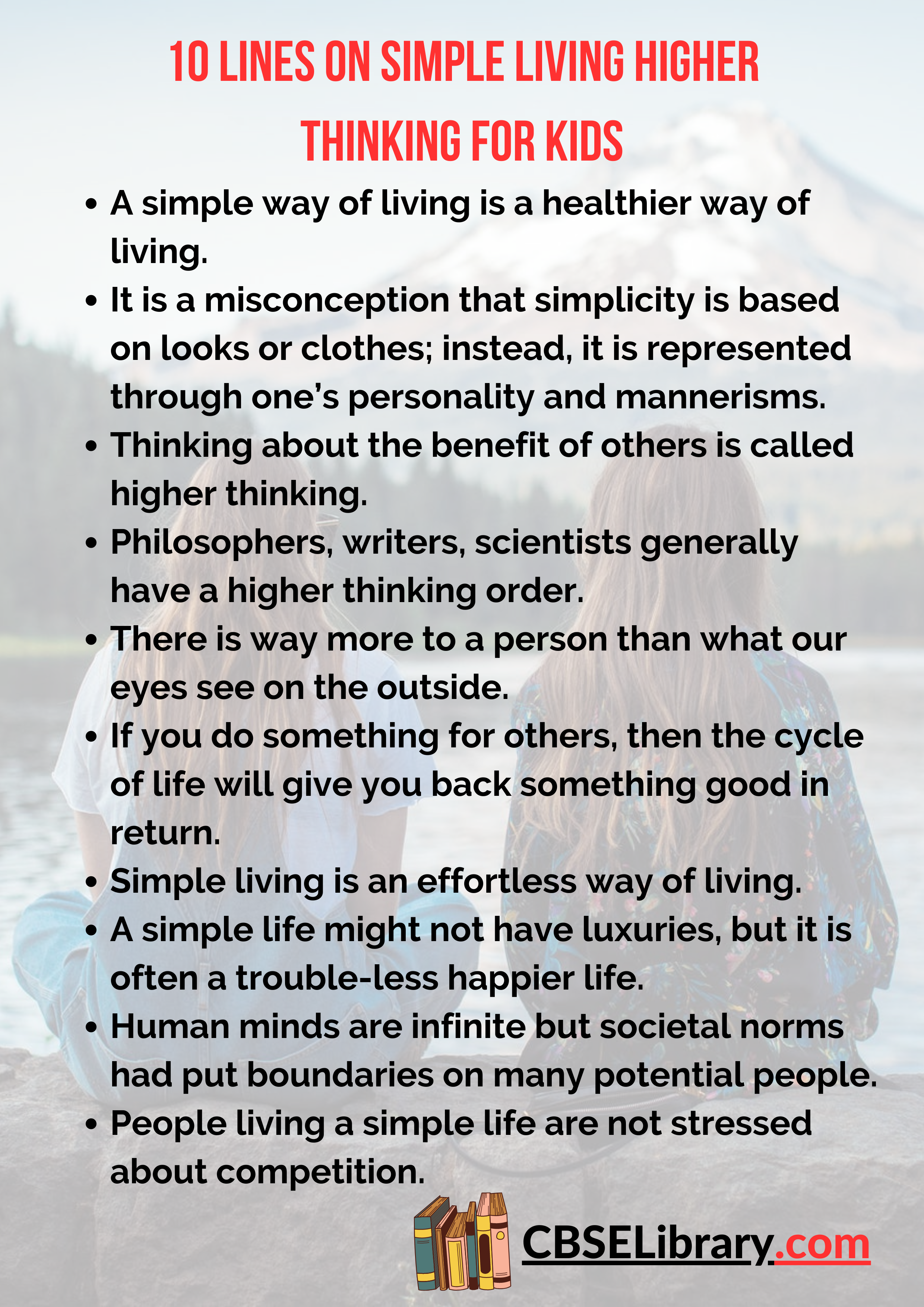 10 Lines On Simple Living Higher Thinking for Kids