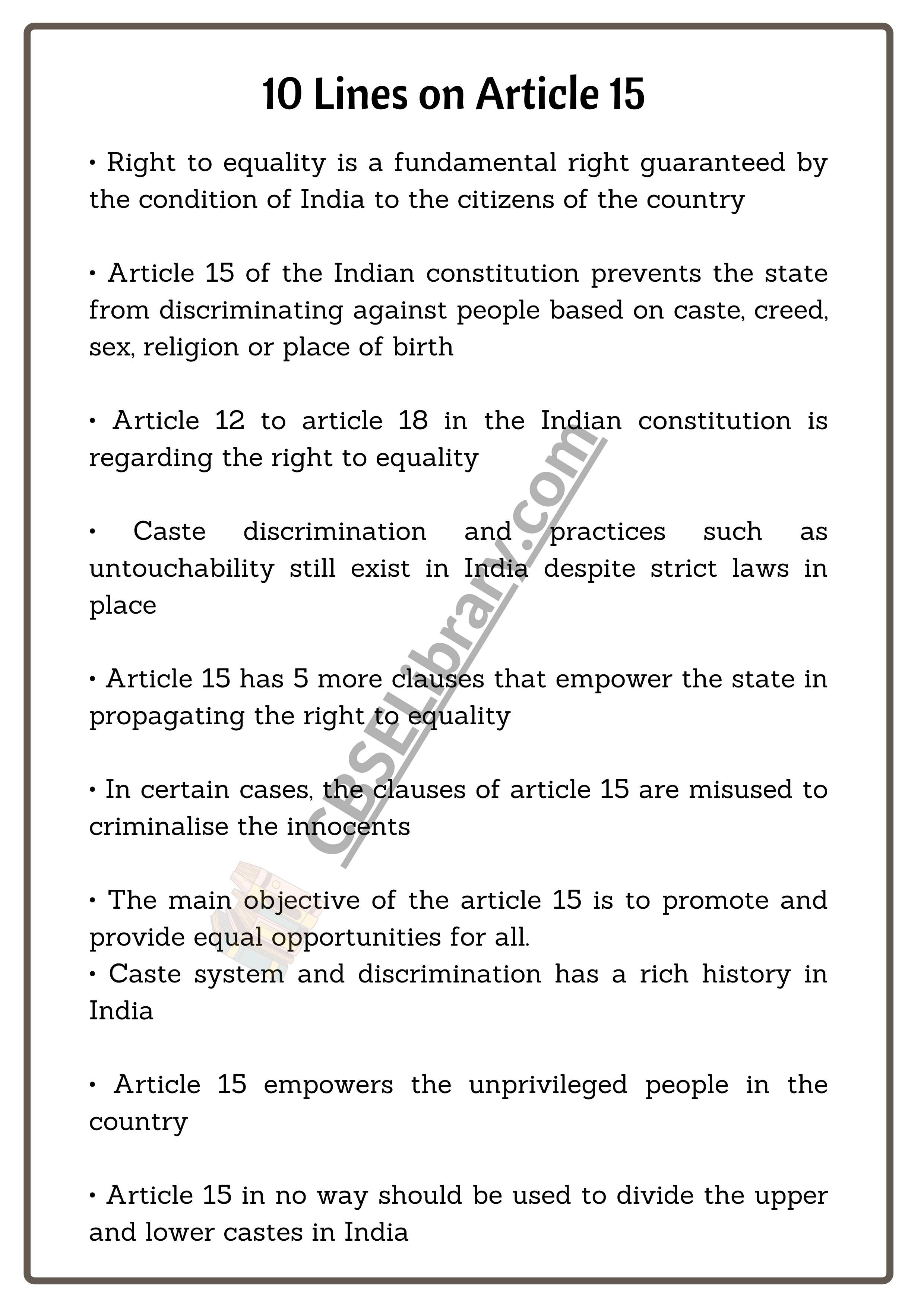 10 Lines on Article 15 