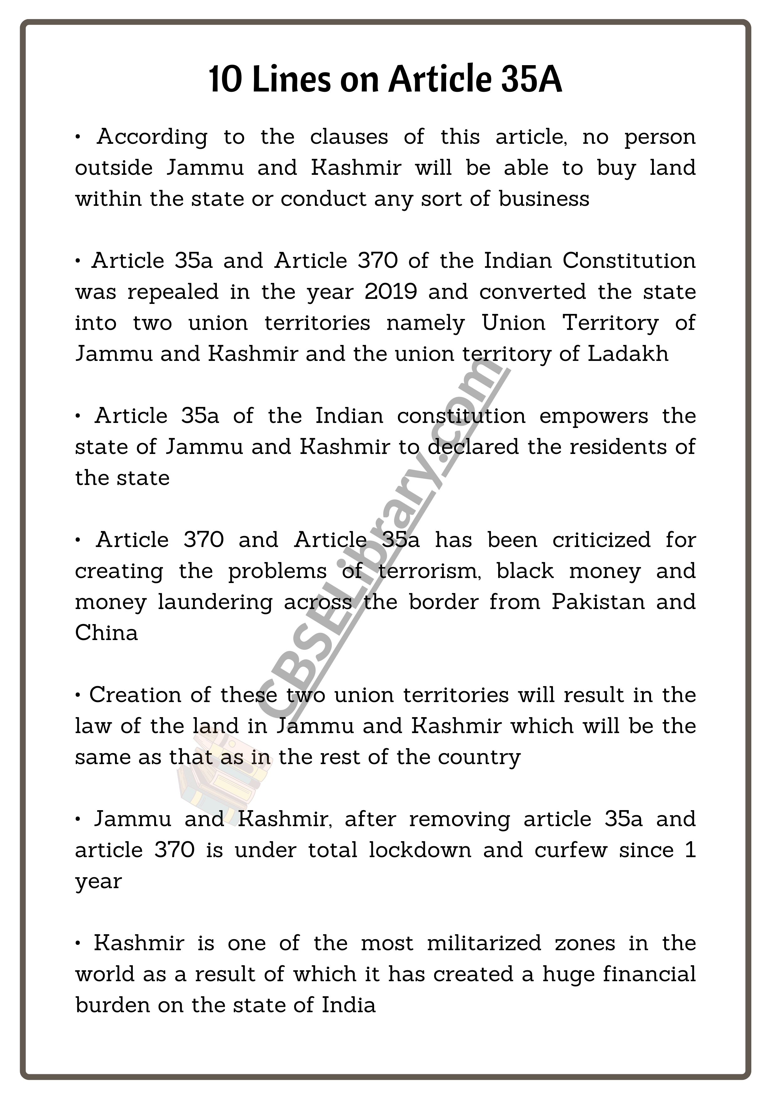 10 Lines on Article 35A