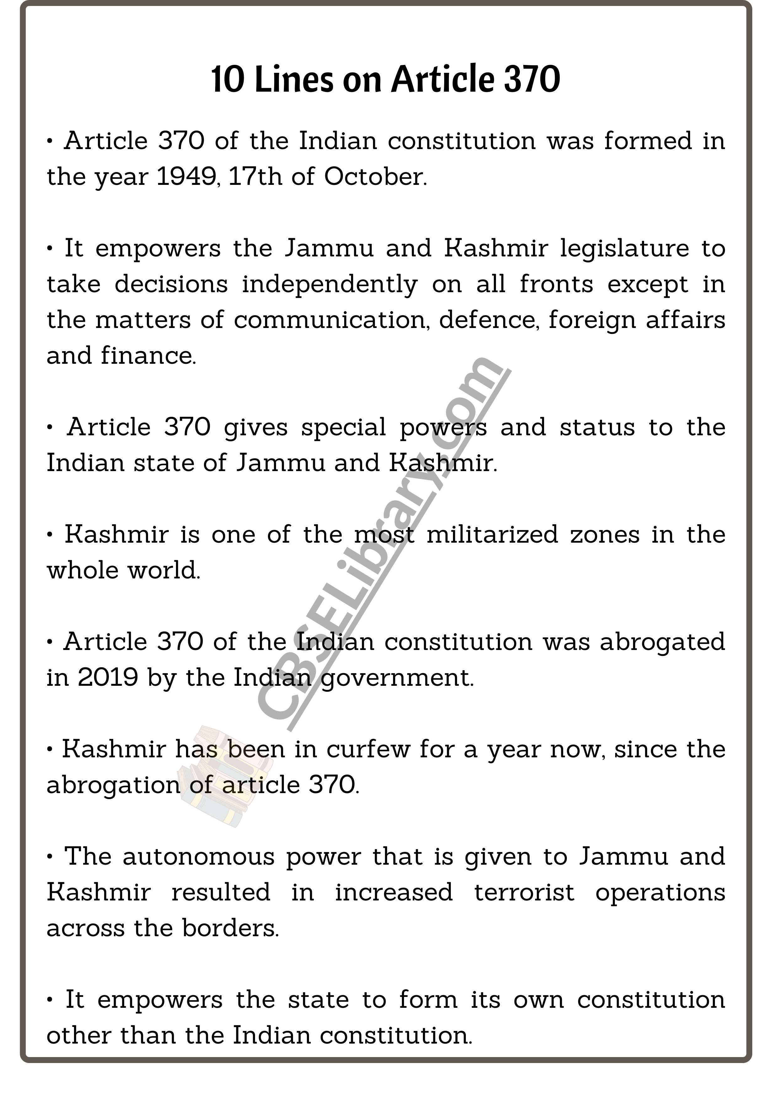 10 Lines on Article 370
