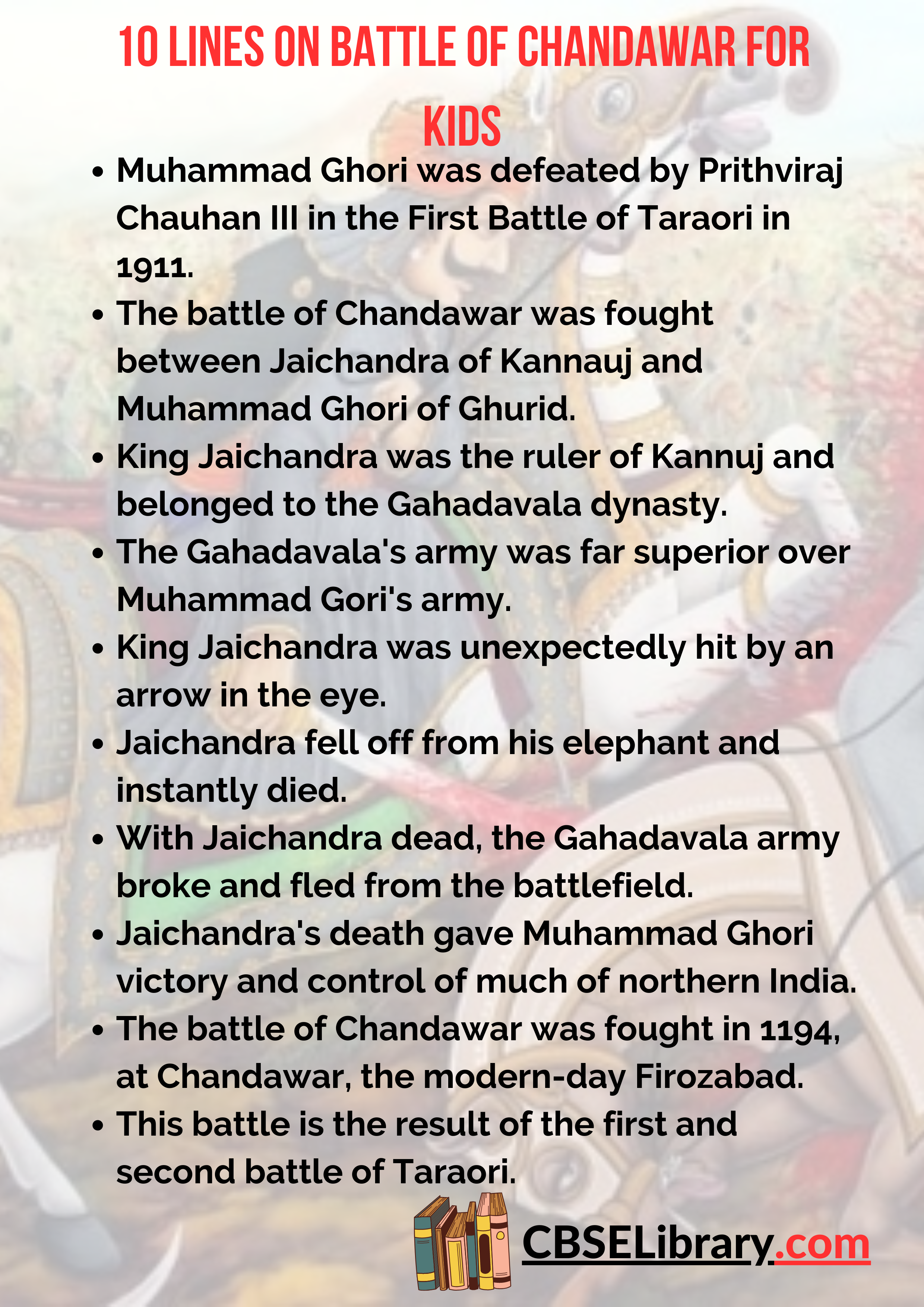 10 Lines on Battle of Chandawar for Kids
