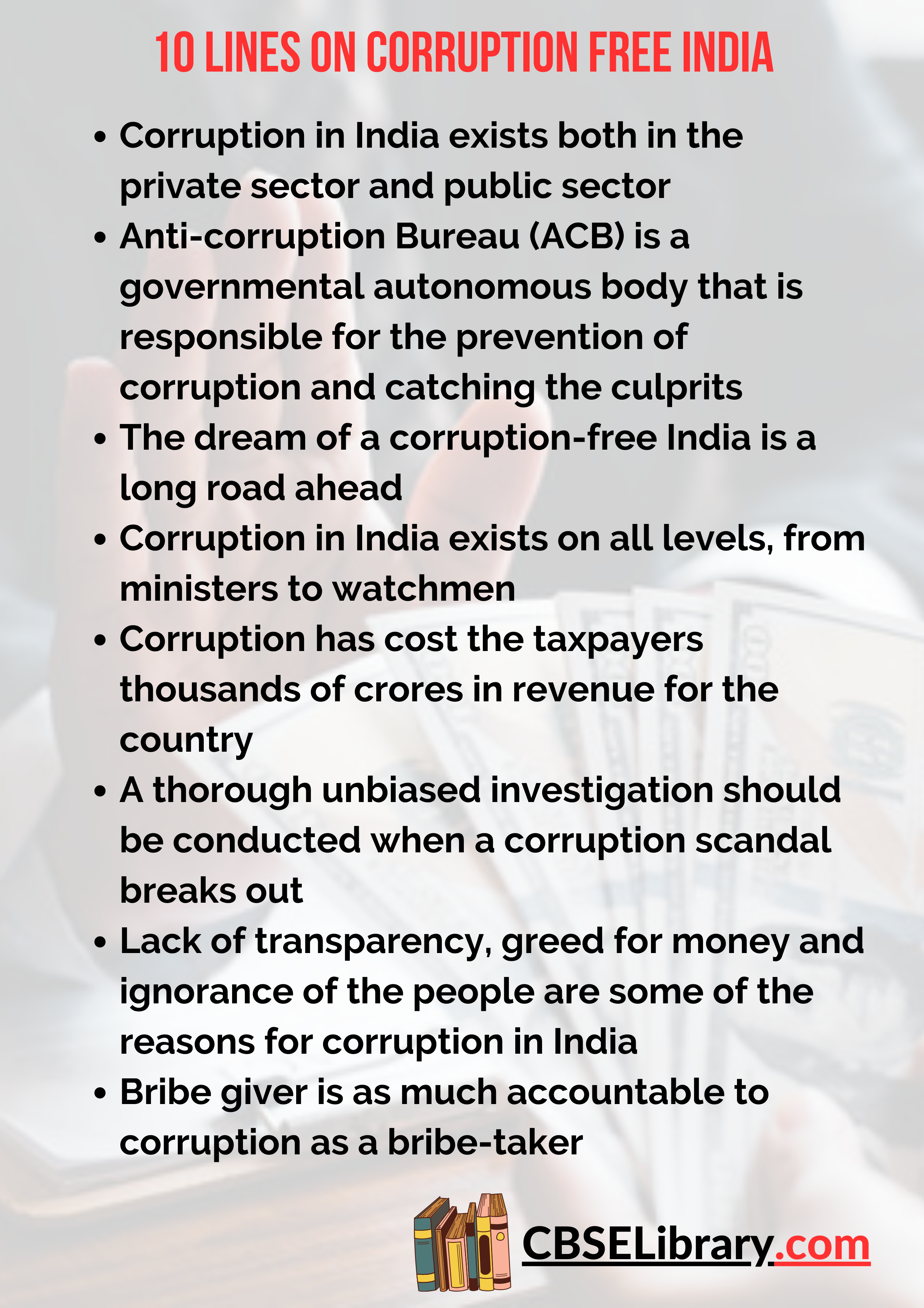 10 Lines on Corruption Free India
