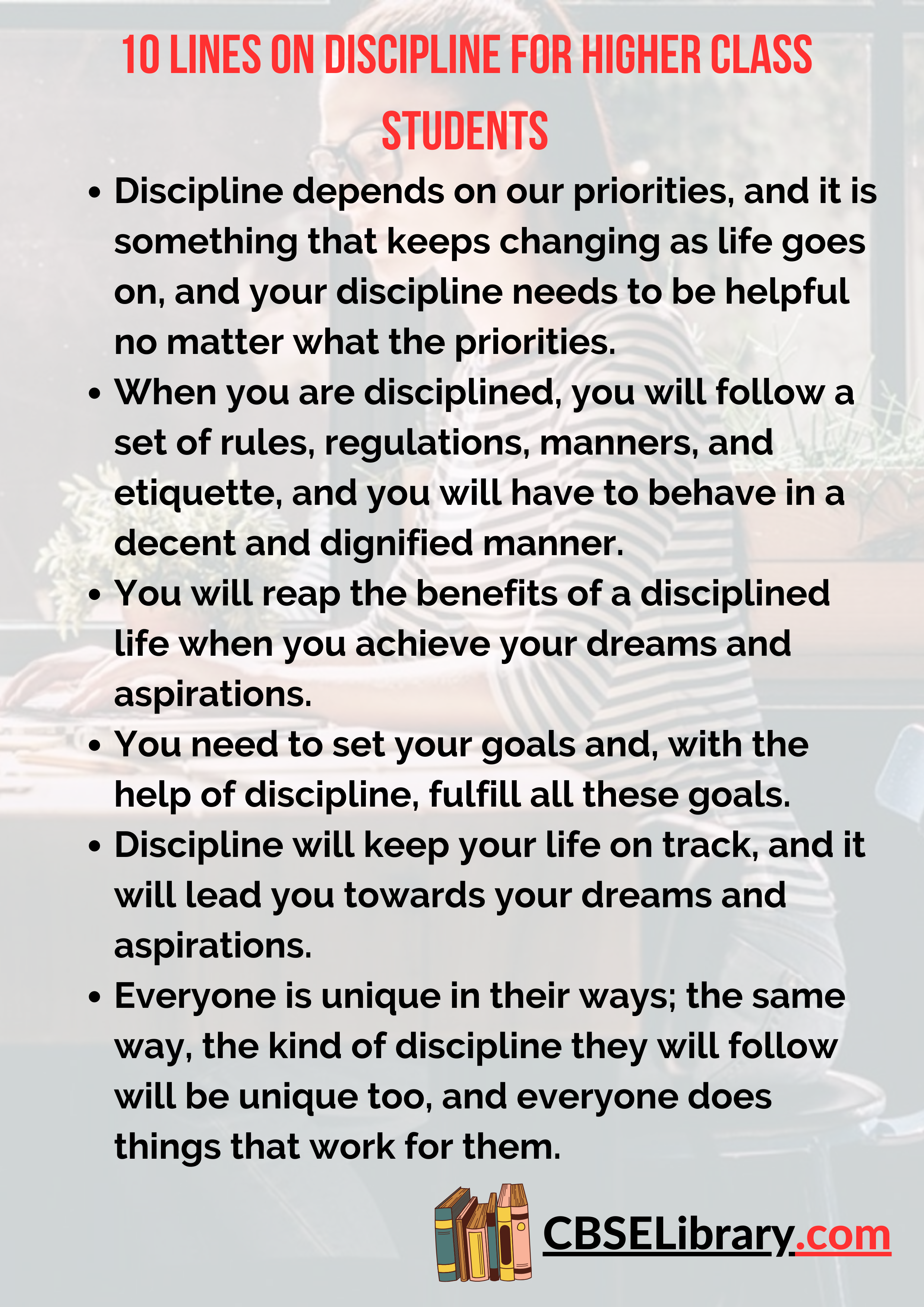 10 Lines on Discipline for Higher Class Students