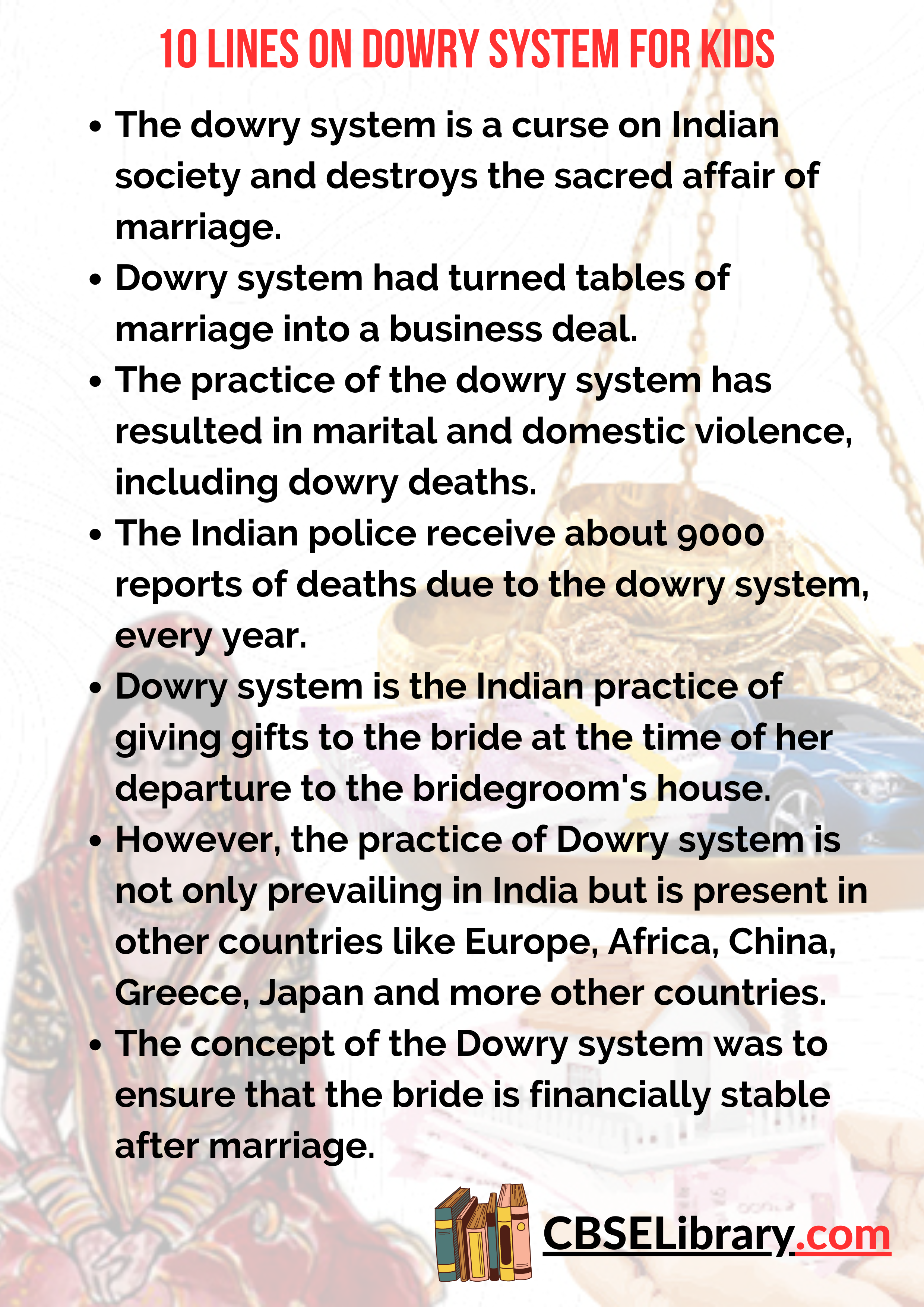 10 Lines on Dowry System for Kids