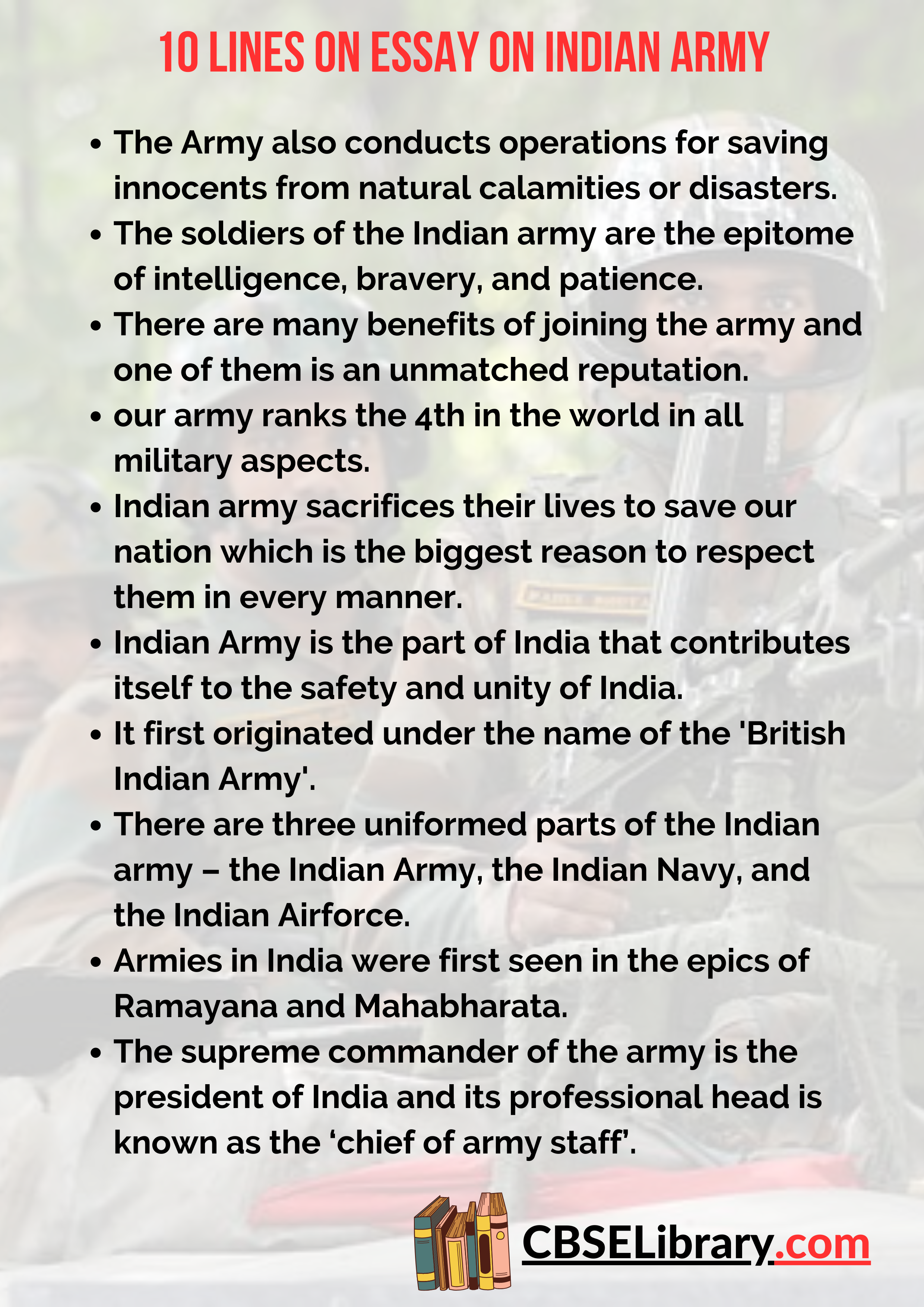 10 Lines on Essay on Indian Army