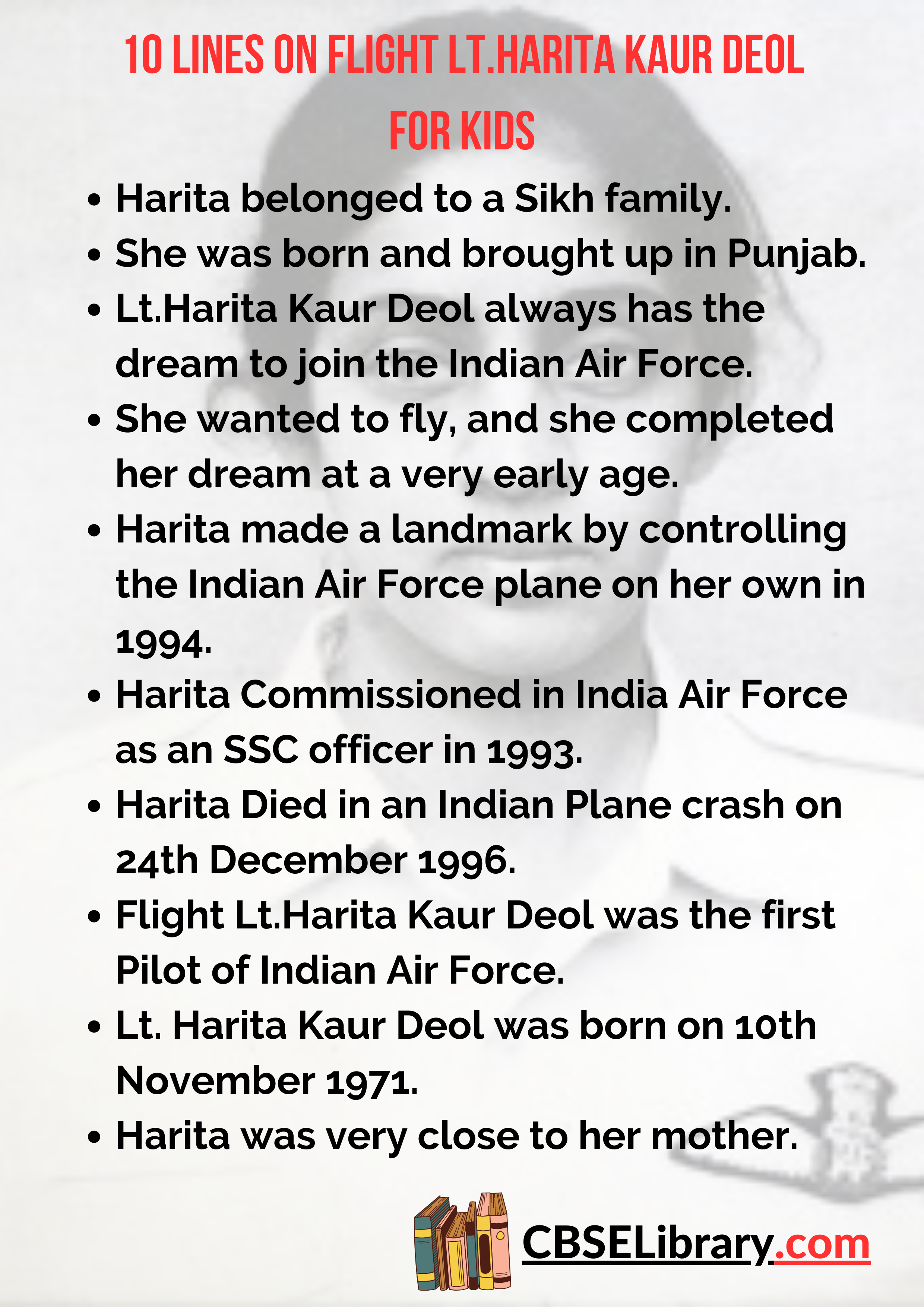 10 Lines on Flight Lt.Harita Kaur Deol for Kids