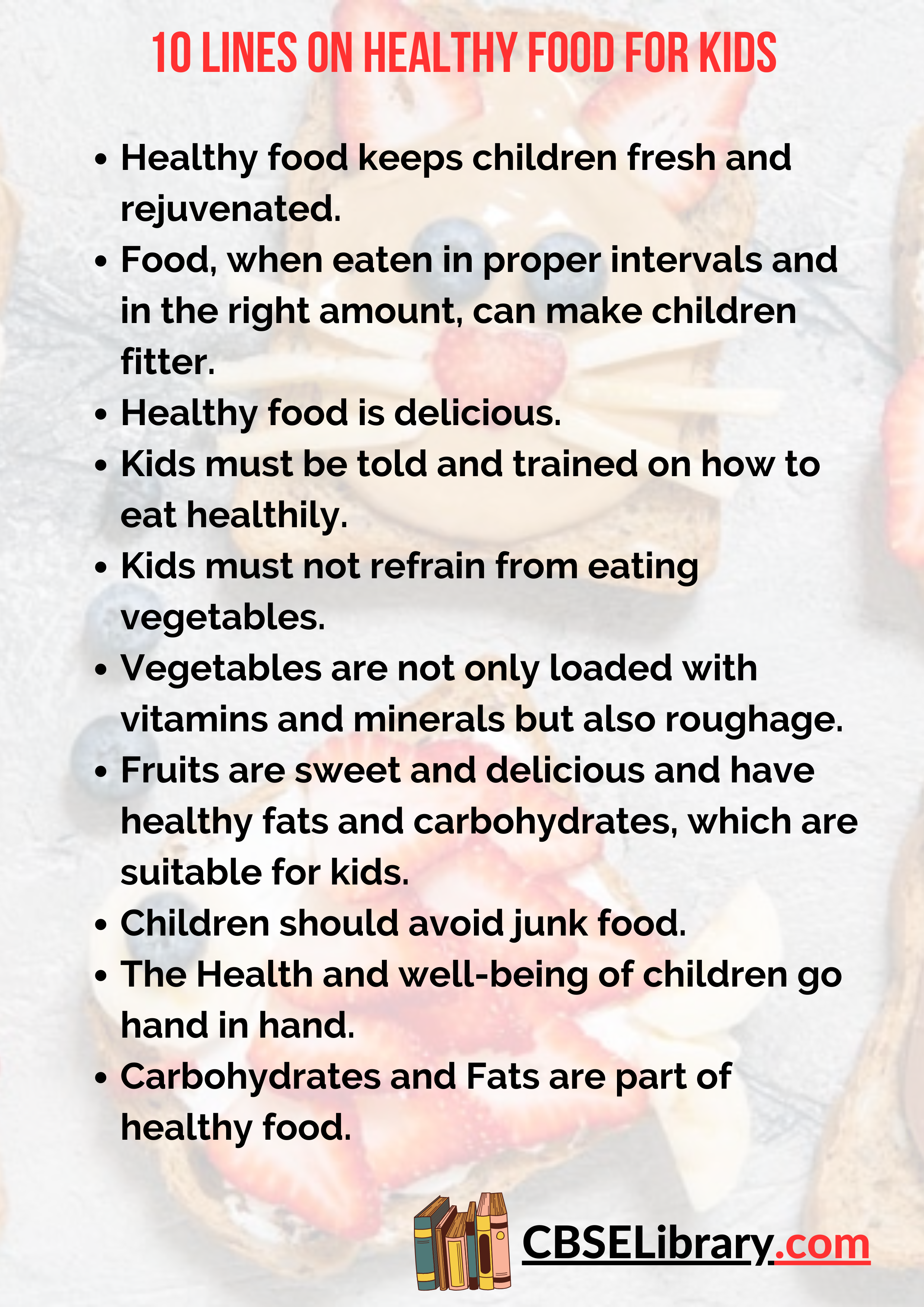 10 Lines on Healthy Food for Kids