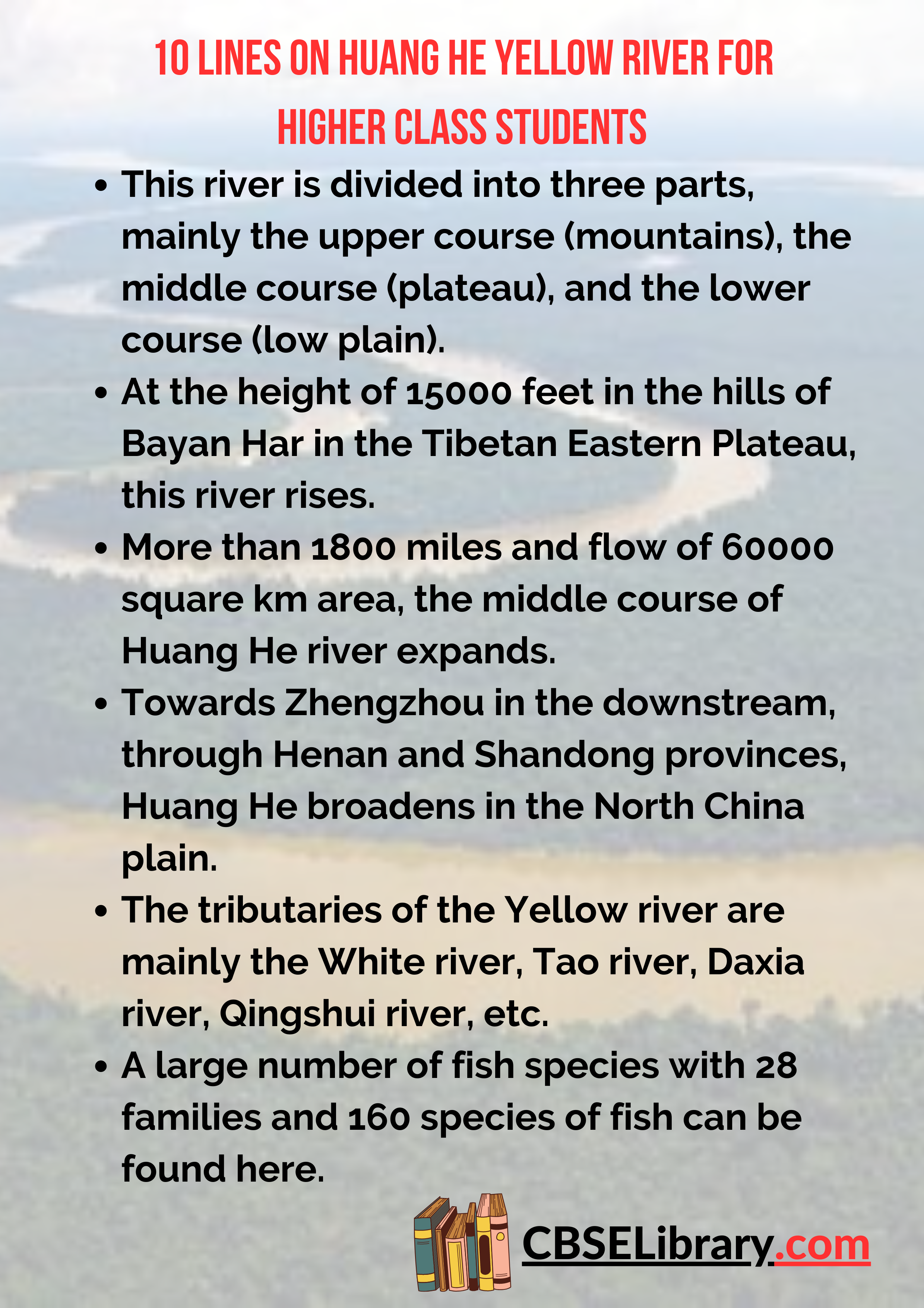 10 Lines on Huang He Yellow River for Higher Class Students