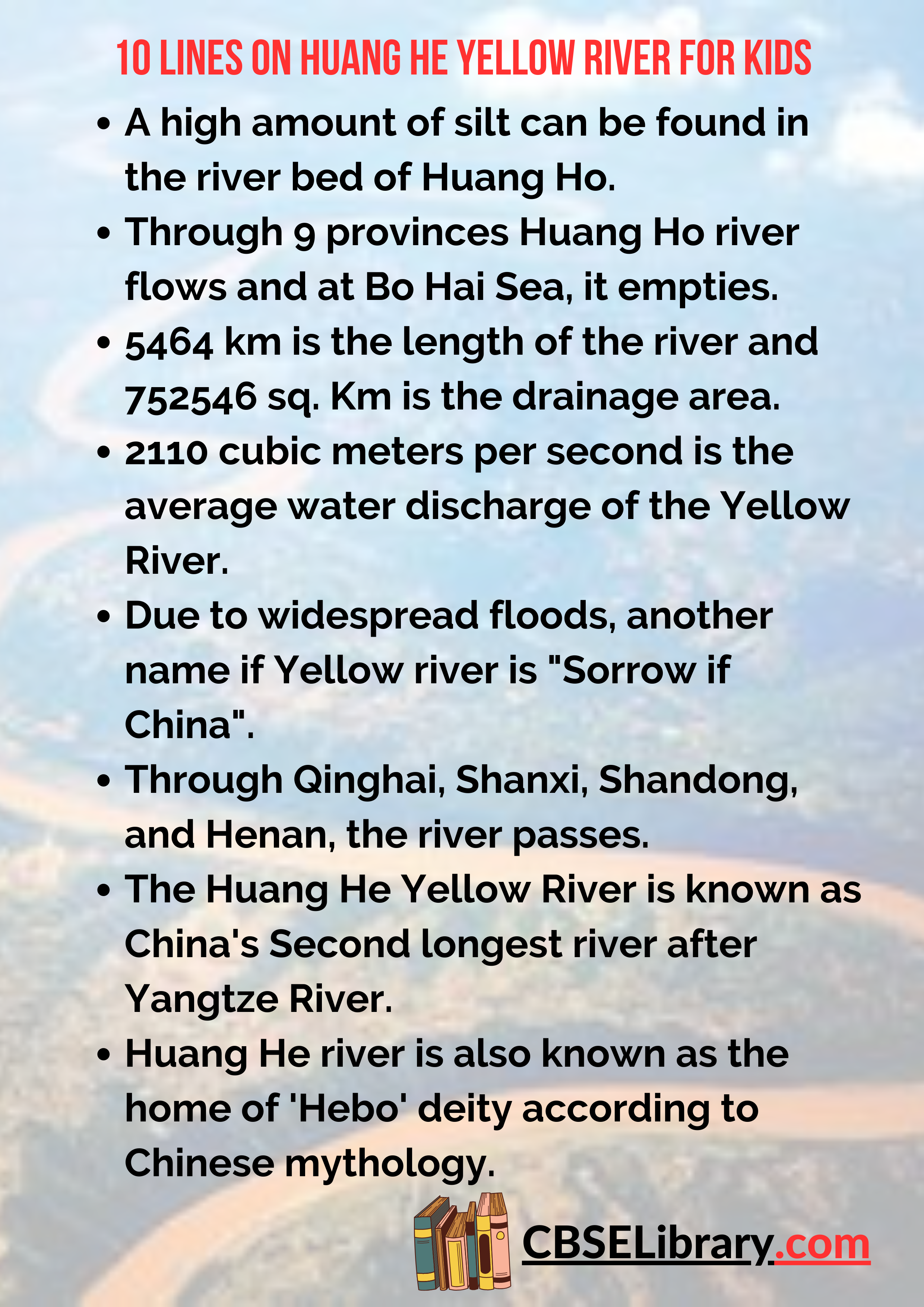 10 Lines on Huang He Yellow River for Kids