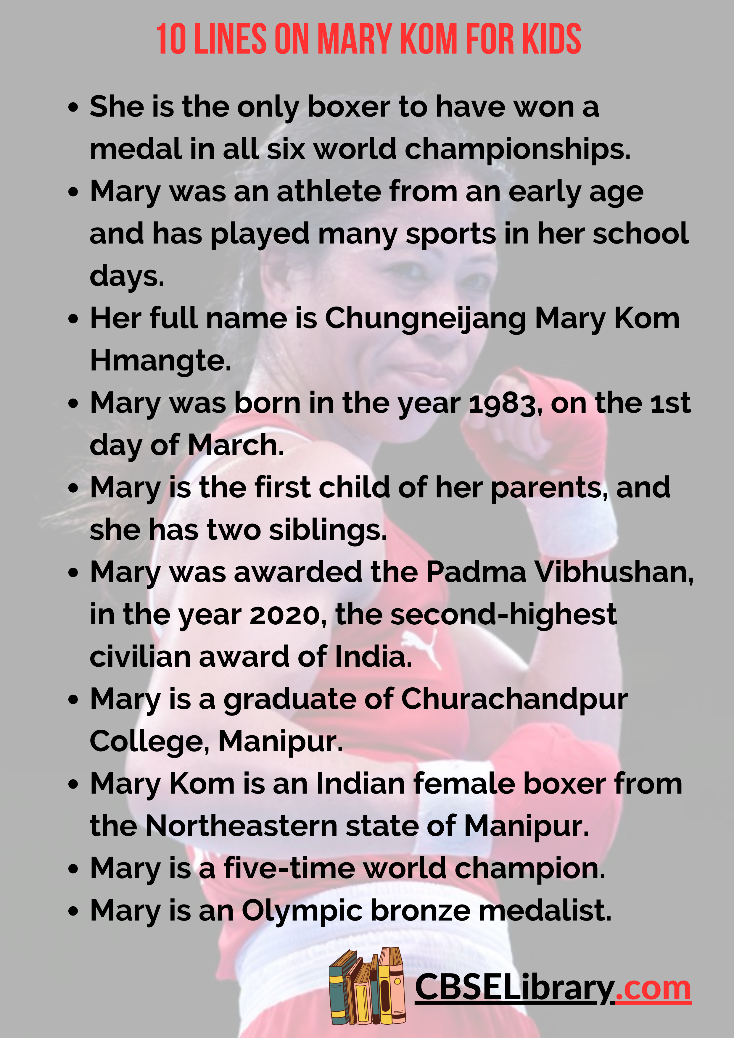 10 Lines on Mary Kom for Kids