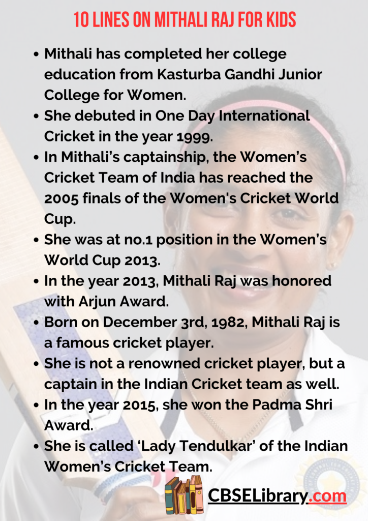 10 Lines on Mithali Raj for Students and Children in English - CBSE Library