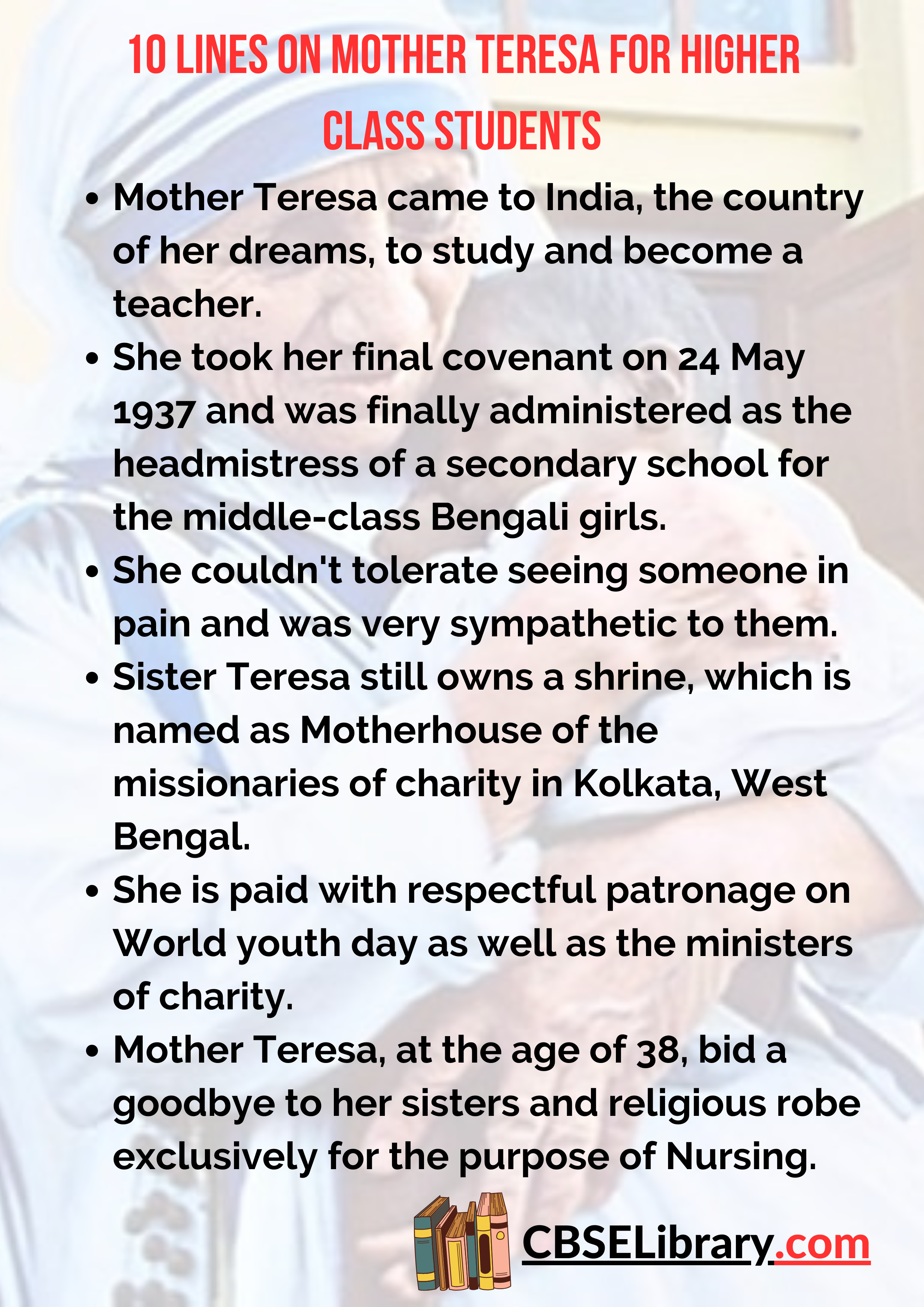 10 Lines on Mother Teresa for Higher Class Students