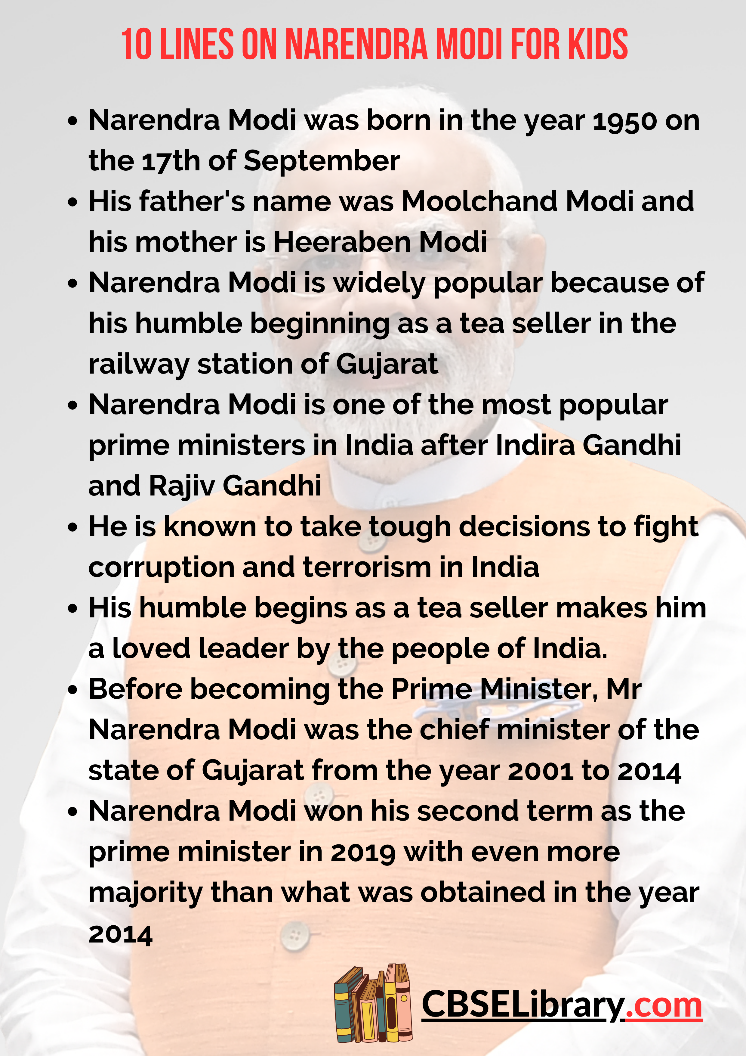 10 Lines on Narendra Modi for Kids