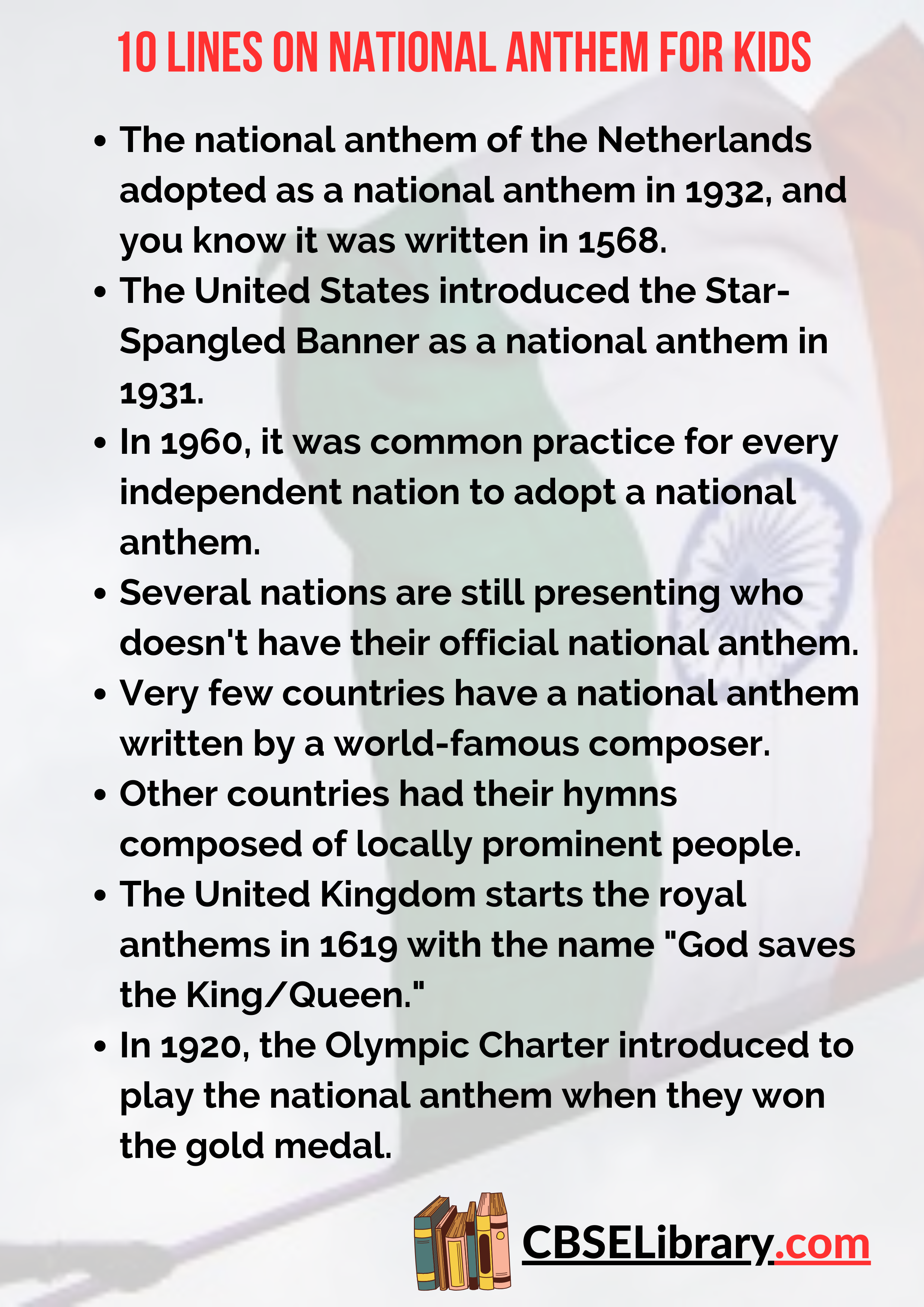 10 Lines on National Anthem for Kids