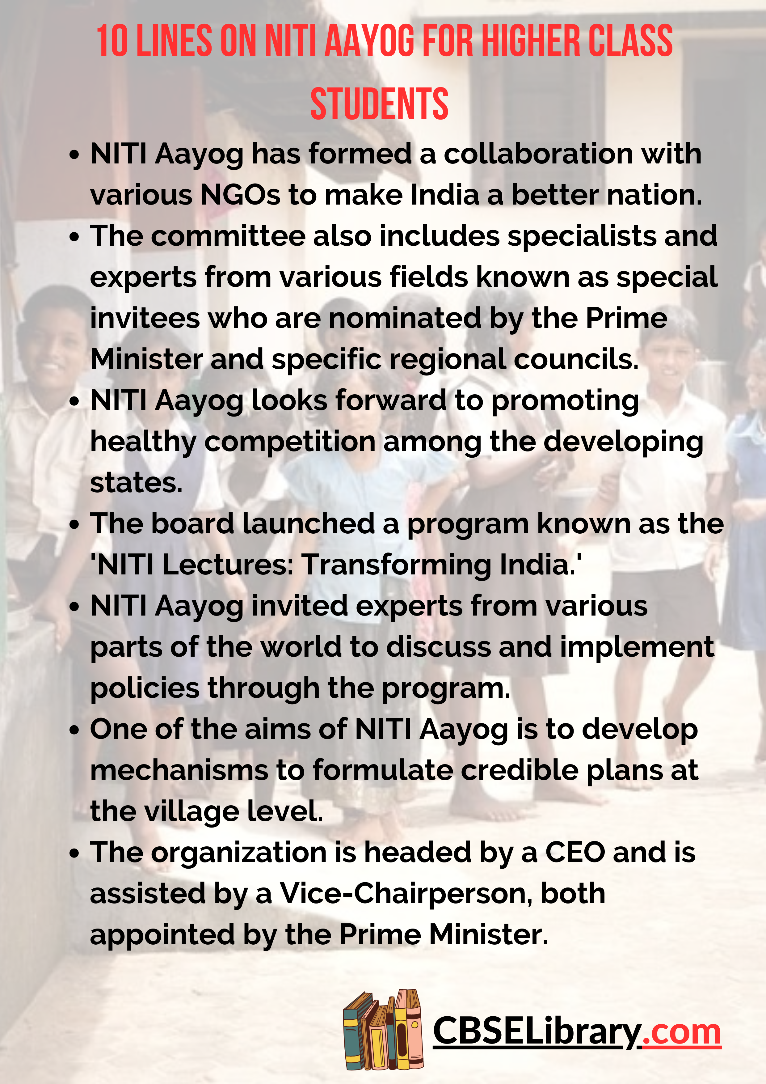 10 Lines on Niti Aayog for Higher Class Students 