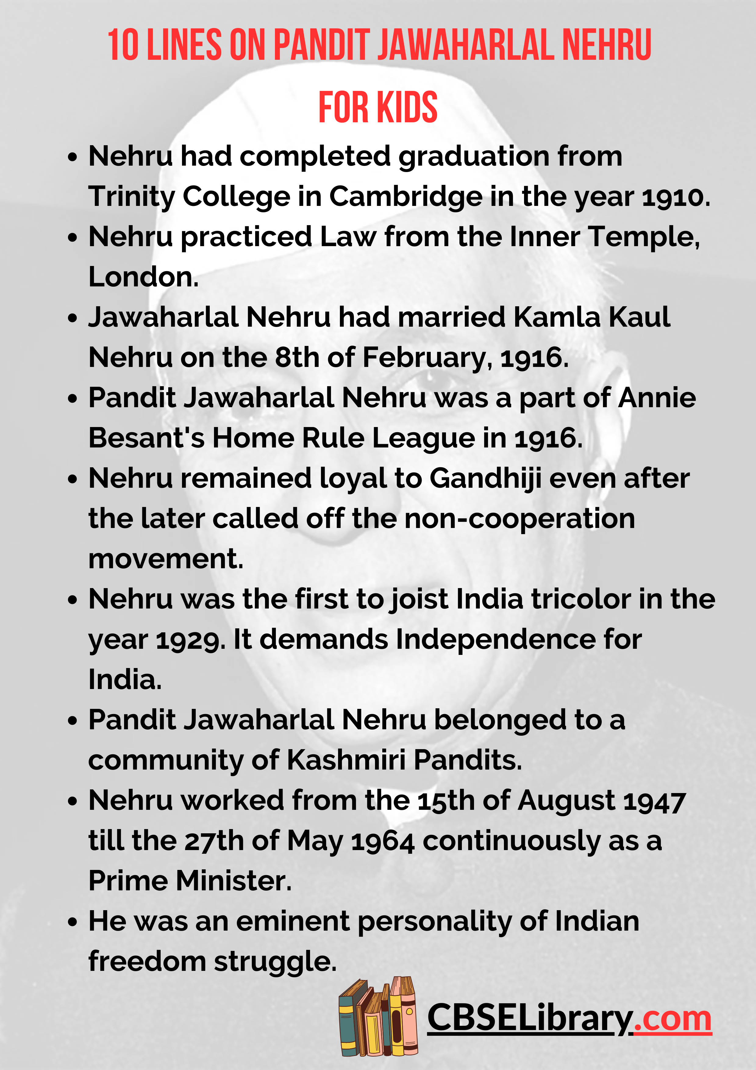 10 Lines on Pandit Jawaharlal Nehru for Kids