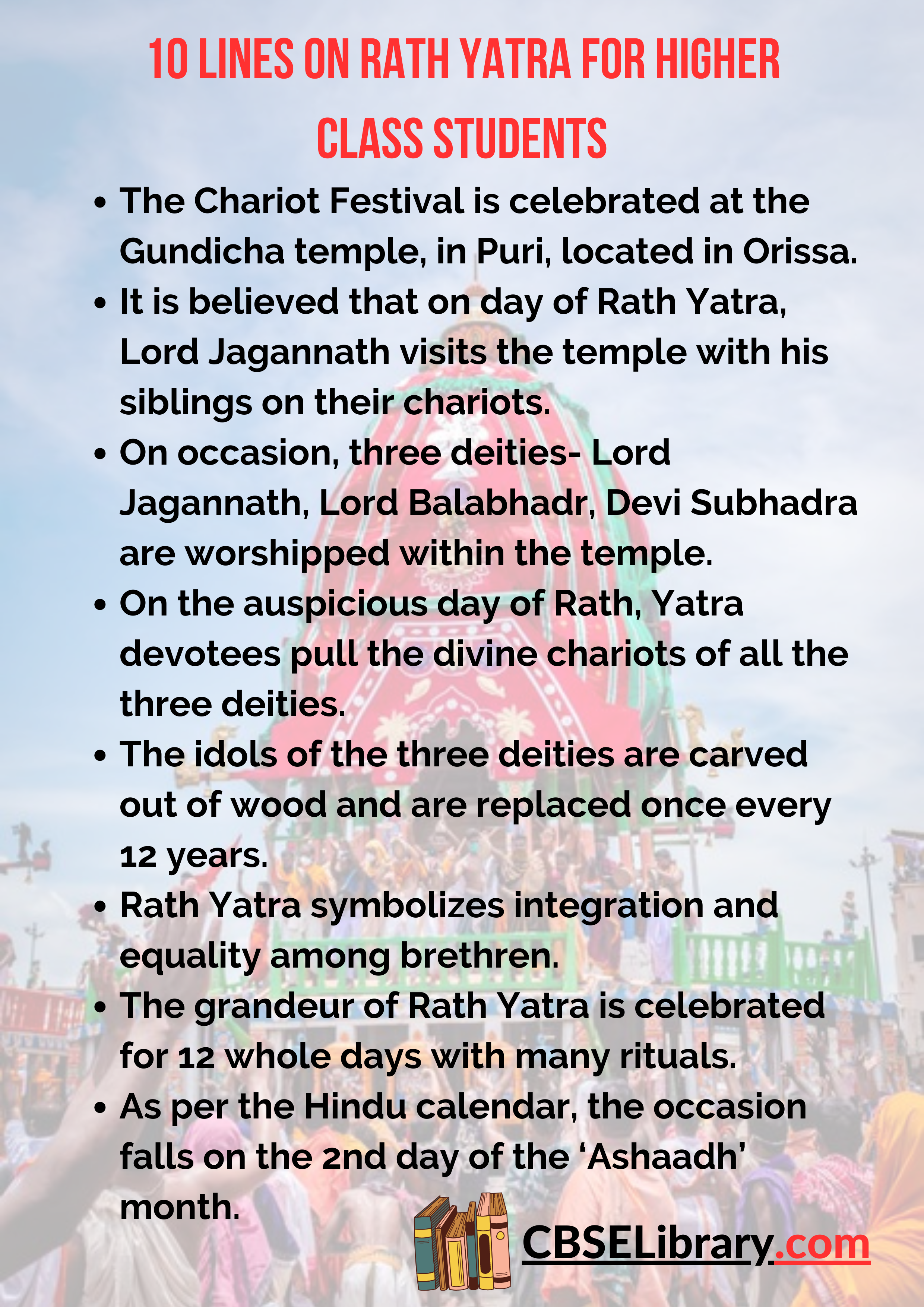 10 Lines on Rath Yatra for Higher Class Students