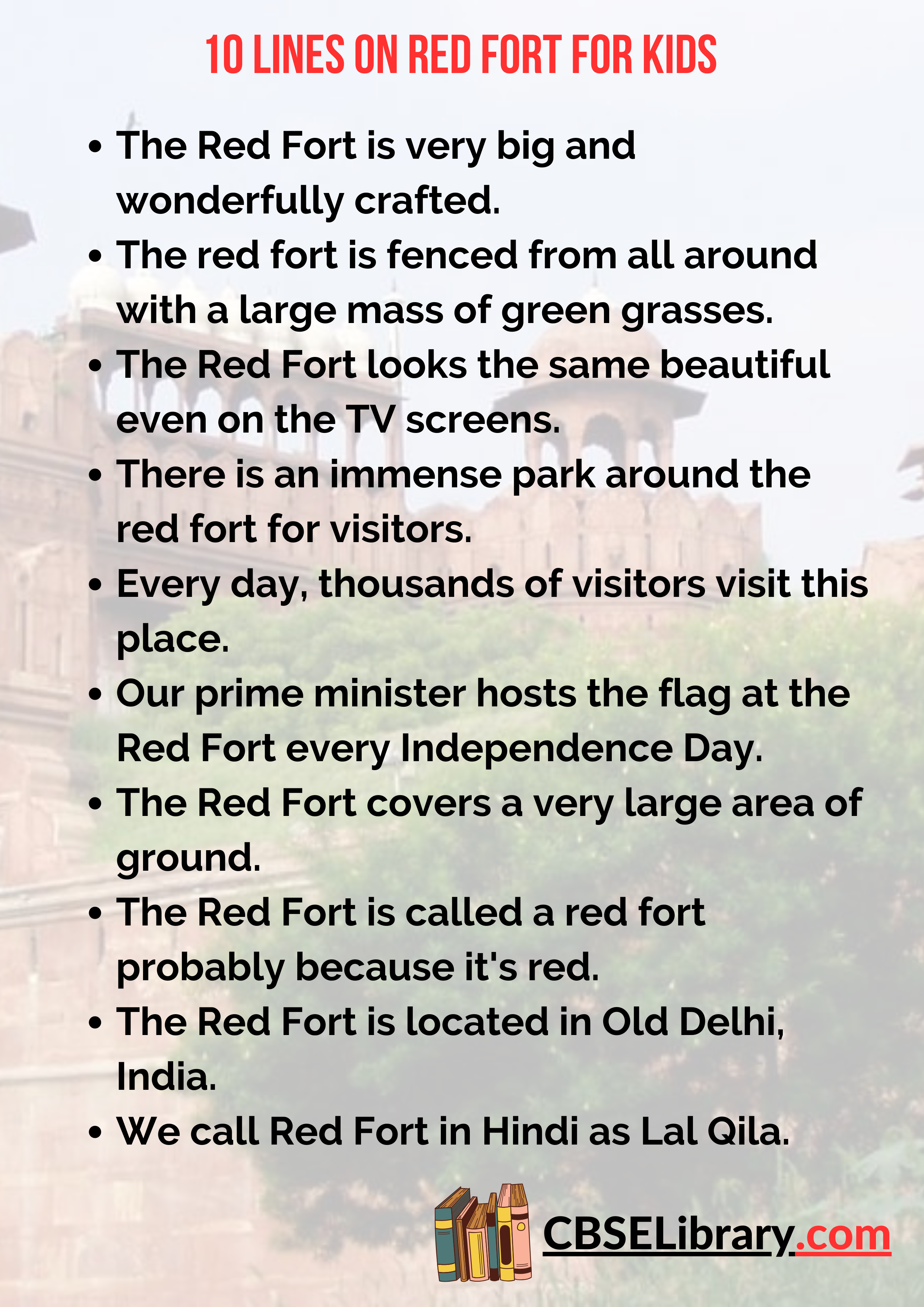 10 Lines on Red Fort for Kids