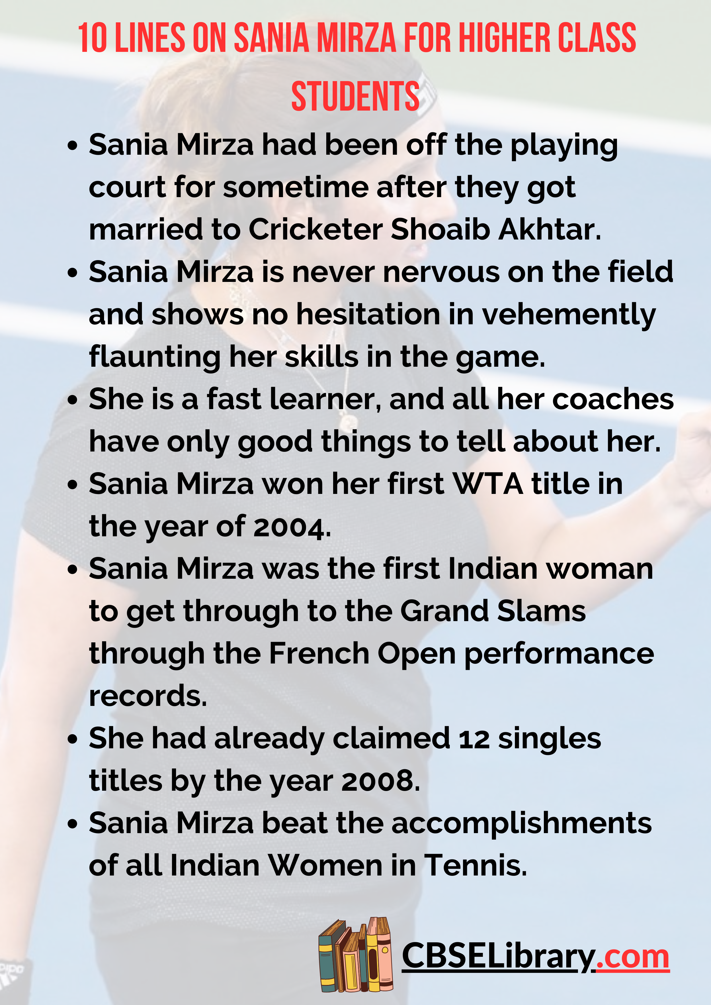 10 Lines on Sania Mirza for Higher Class Students