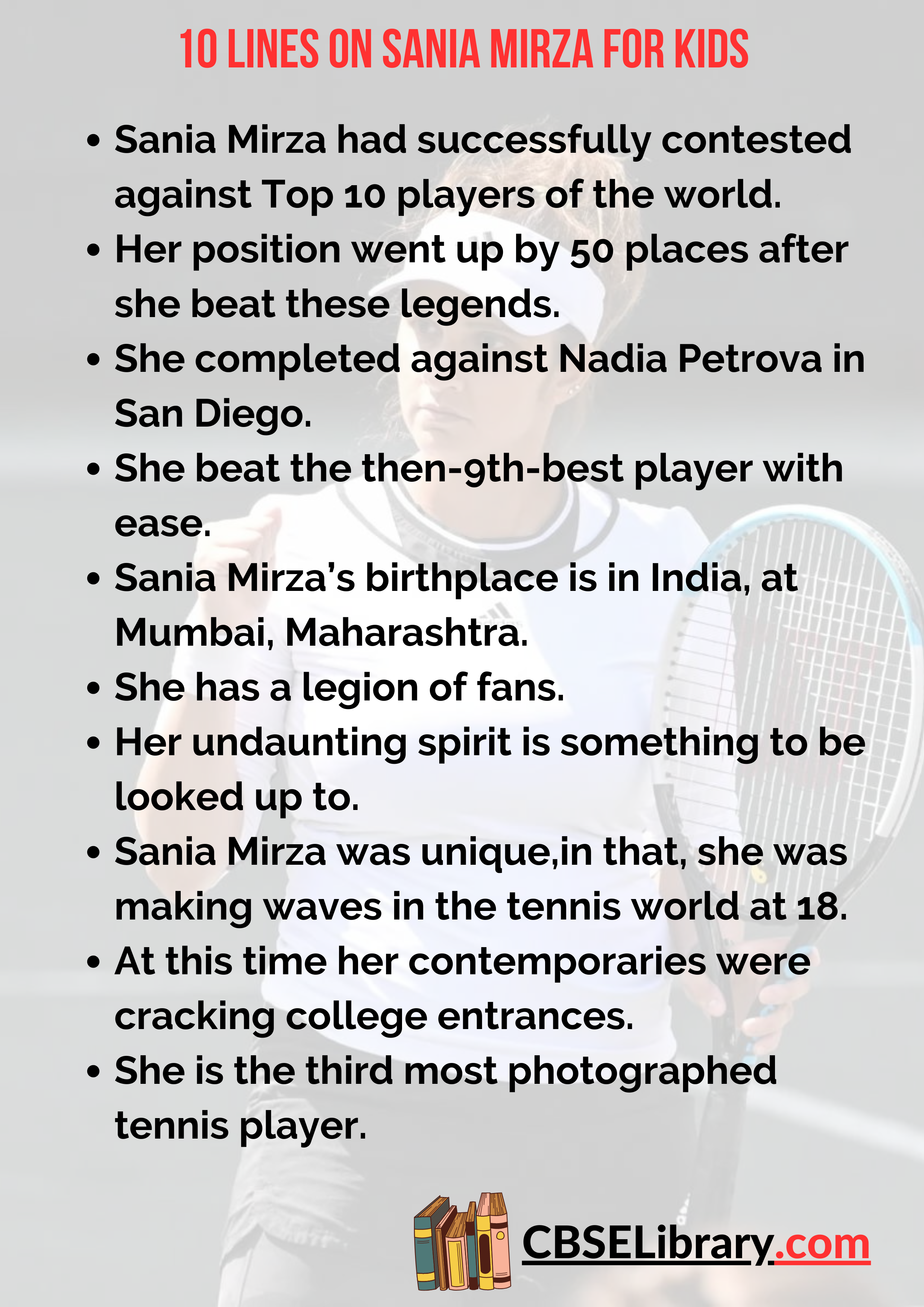 10 Lines on Sania Mirza for Kids