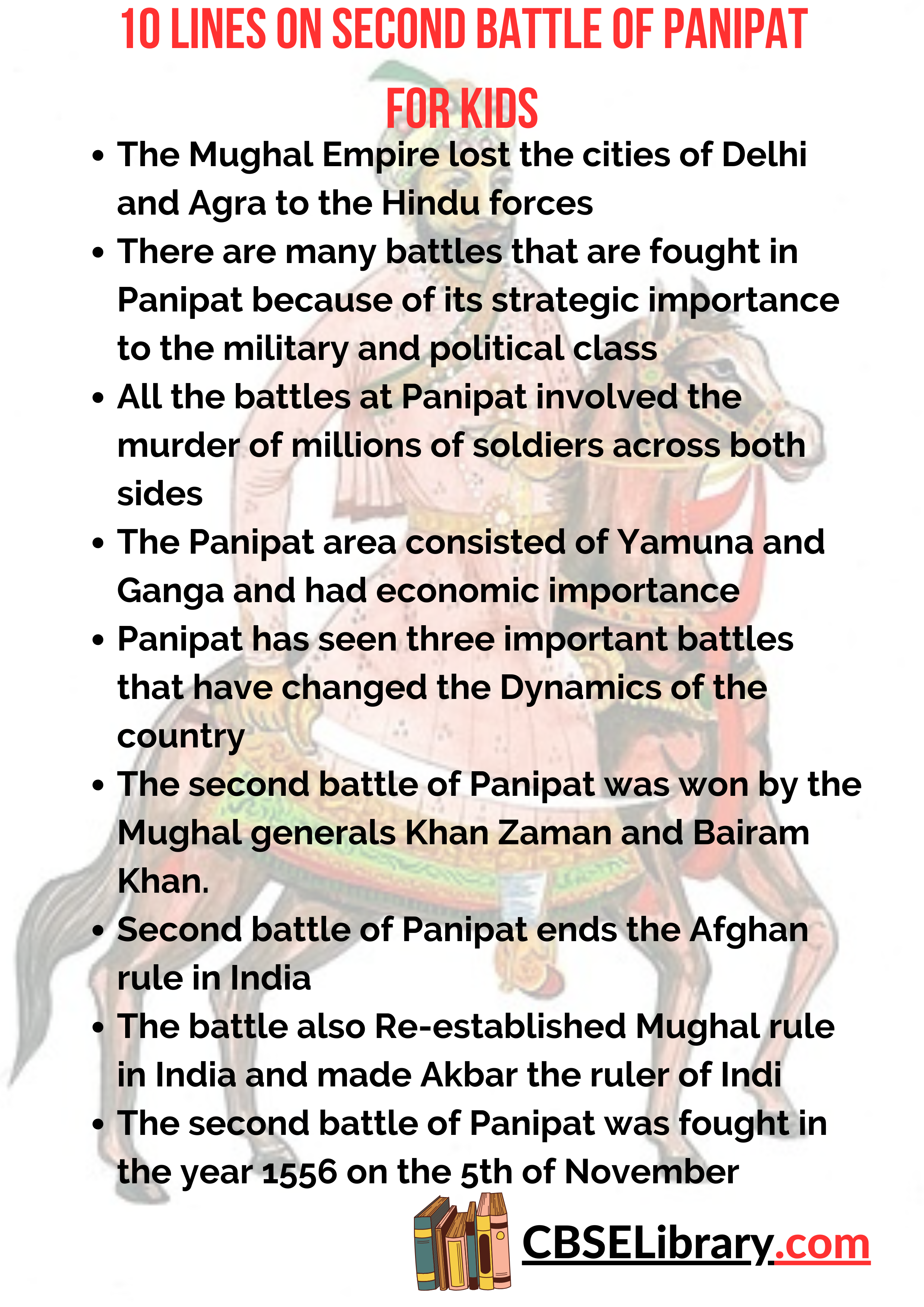 10 Lines on Second Battle Of Panipat for Kids