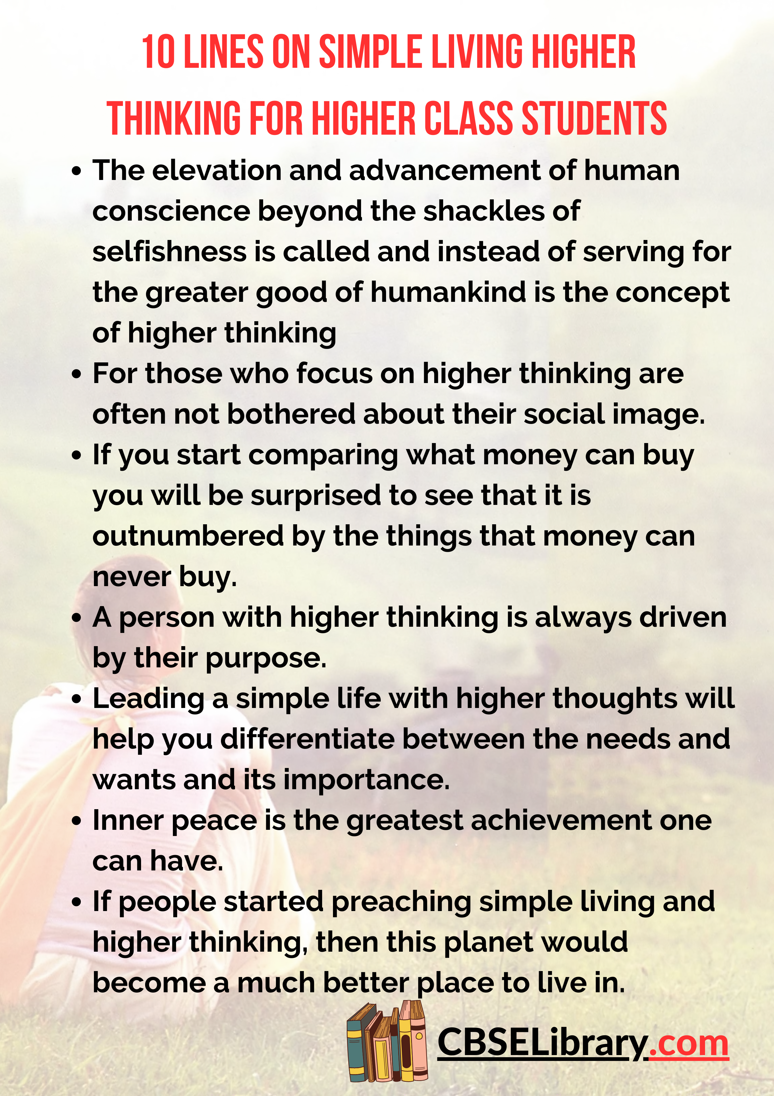 10 Lines on Simple Living Higher Thinking for Higher Class Students