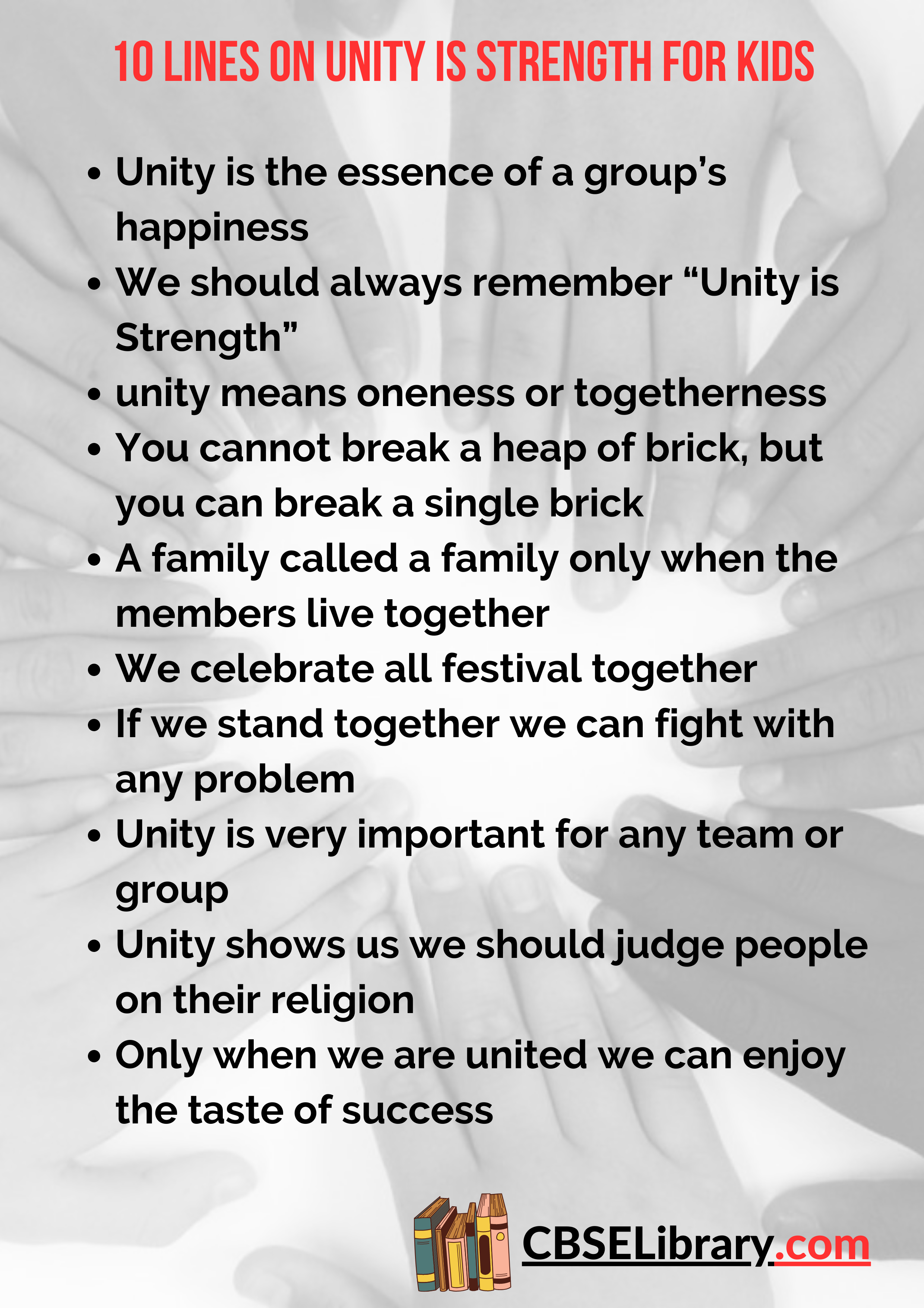 10 Lines on Unity is Strength for Kids