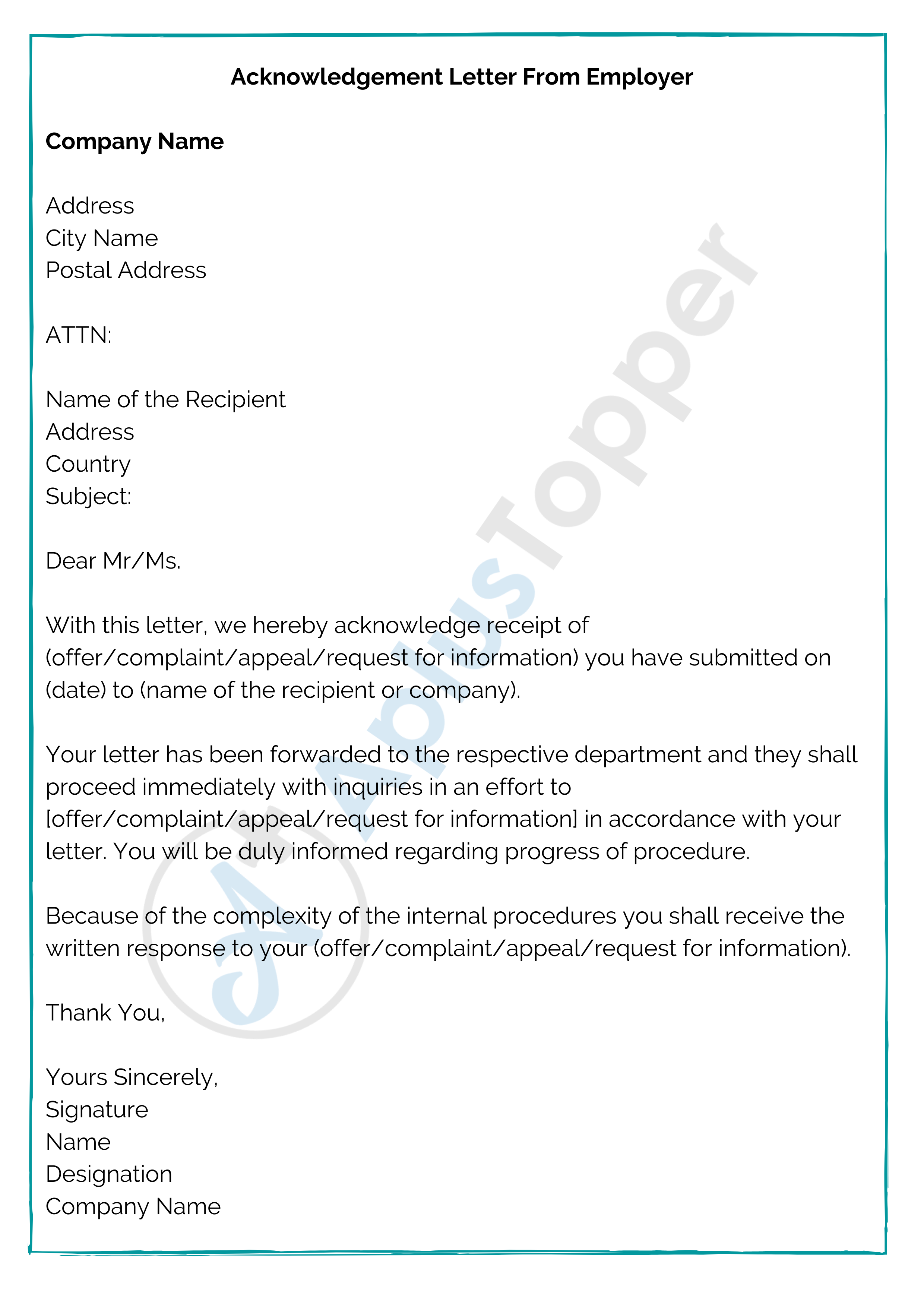 Acknowledgement Letter Format, Samples, Template, How To Write