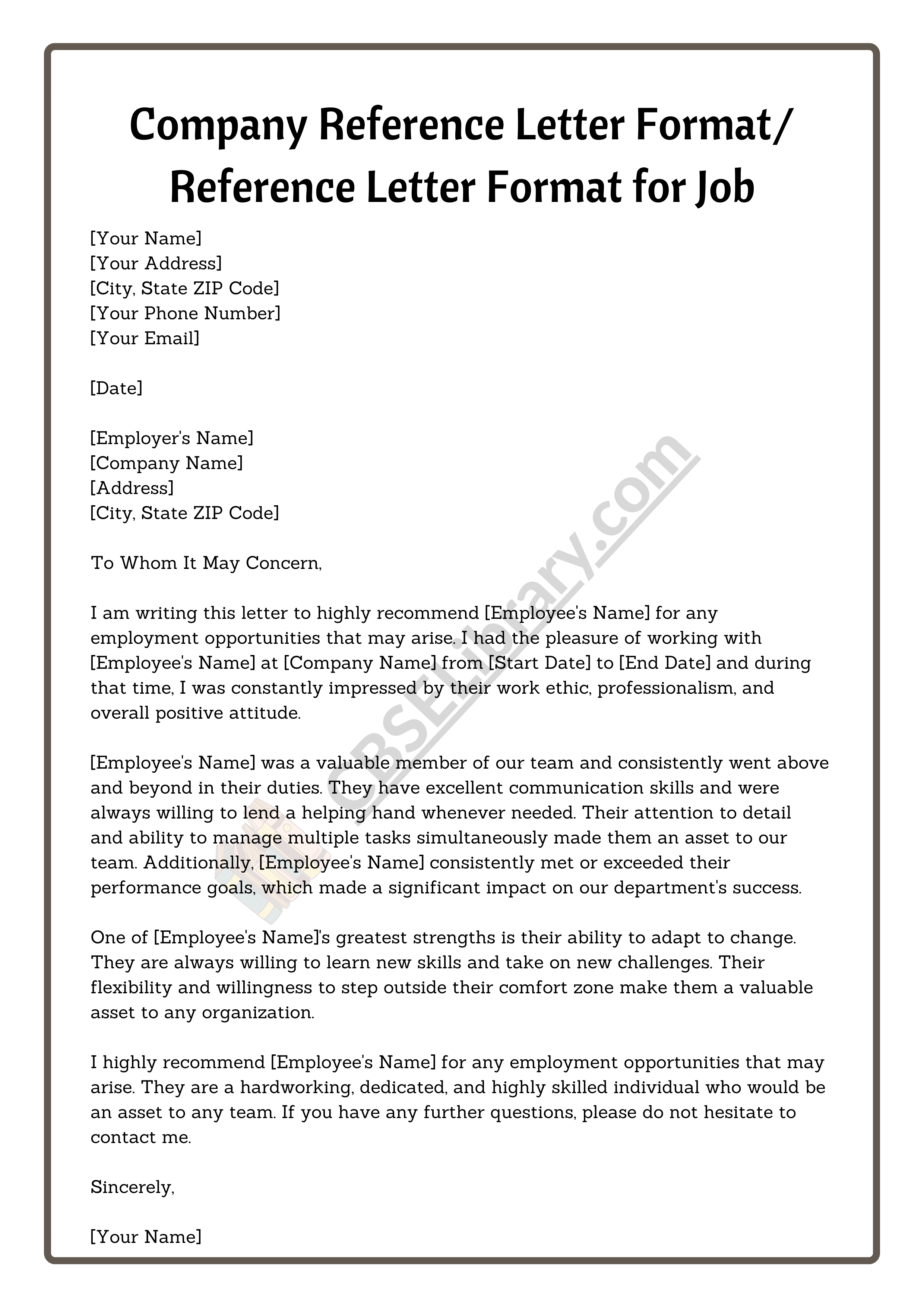 Company Reference Letter Format/ Reference Letter Format for Job