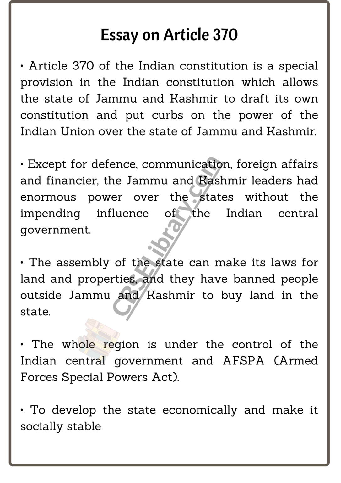 article 370 essay in english 200 words