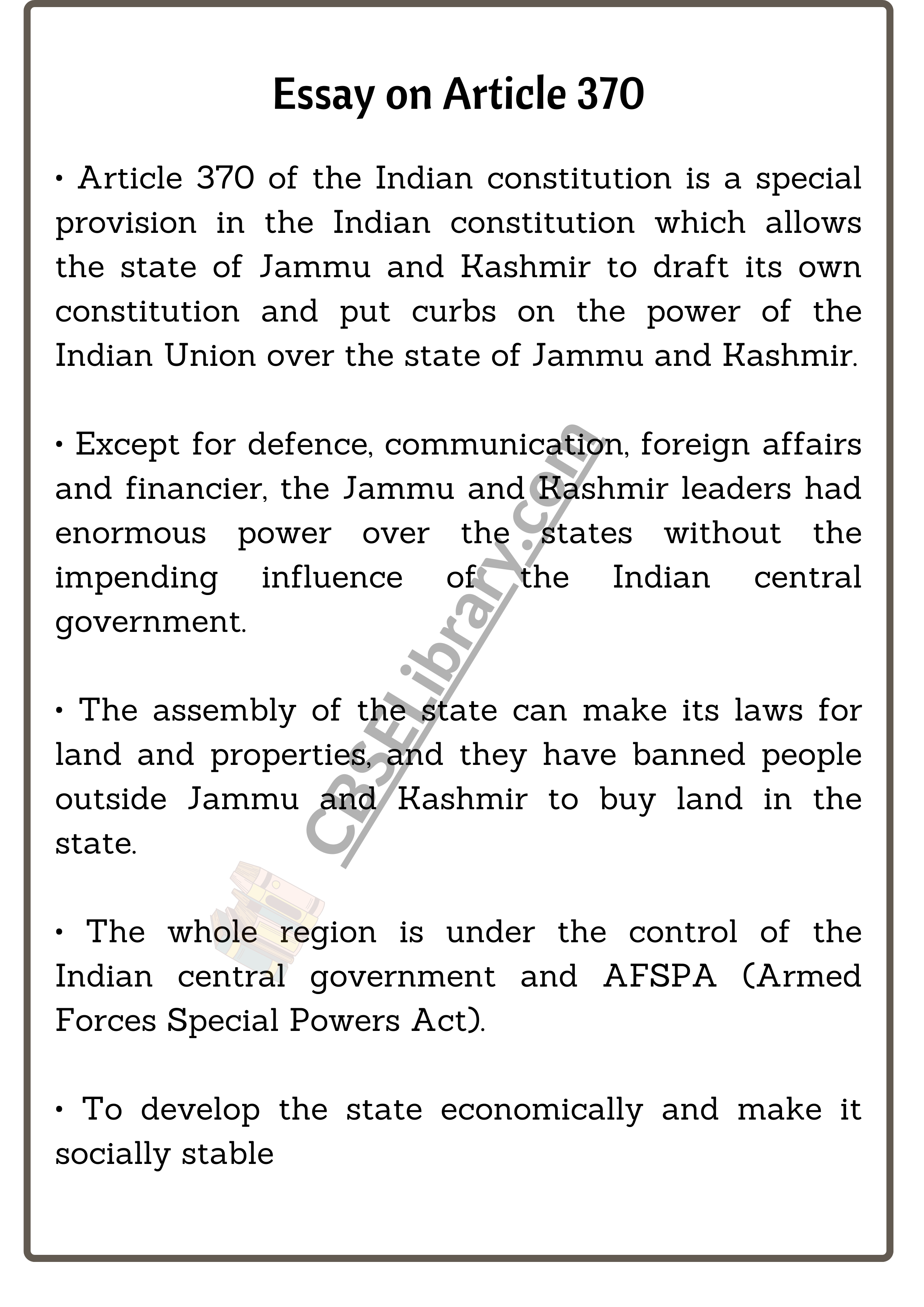 essay on article 370 in 250 words