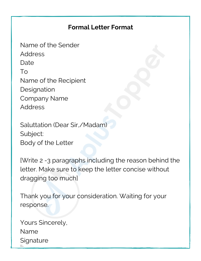 format of formal letter in english cbse class 7