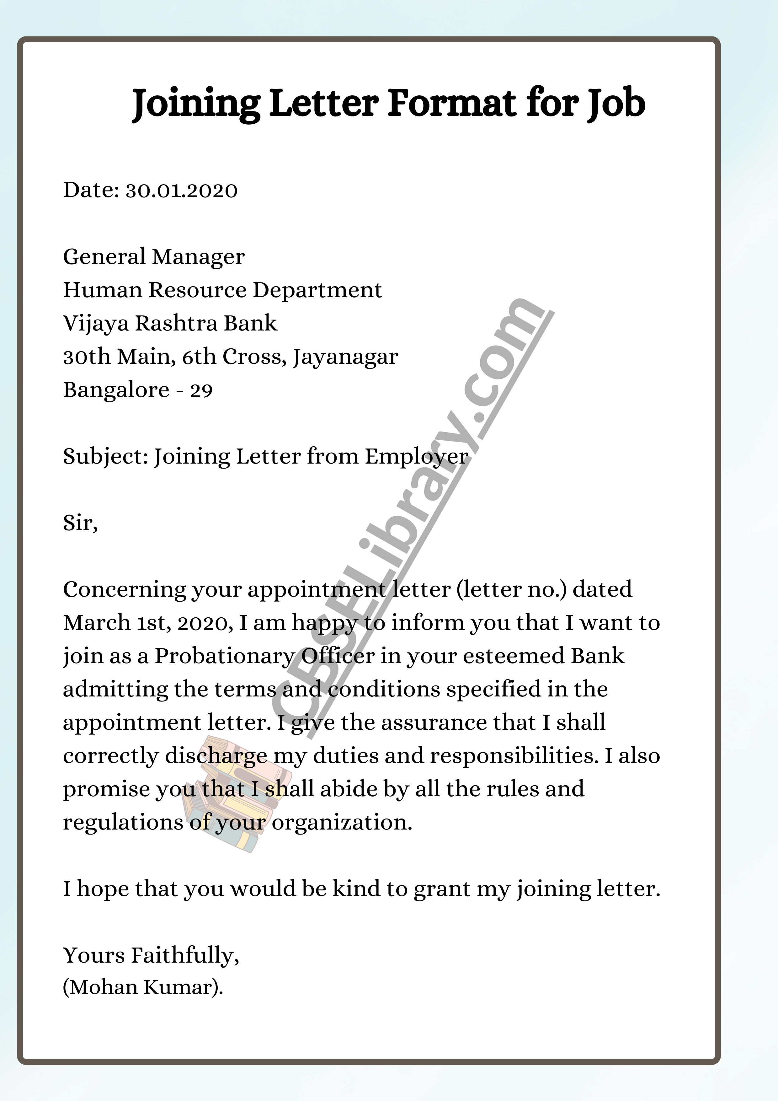 Joining Letter Format for Job