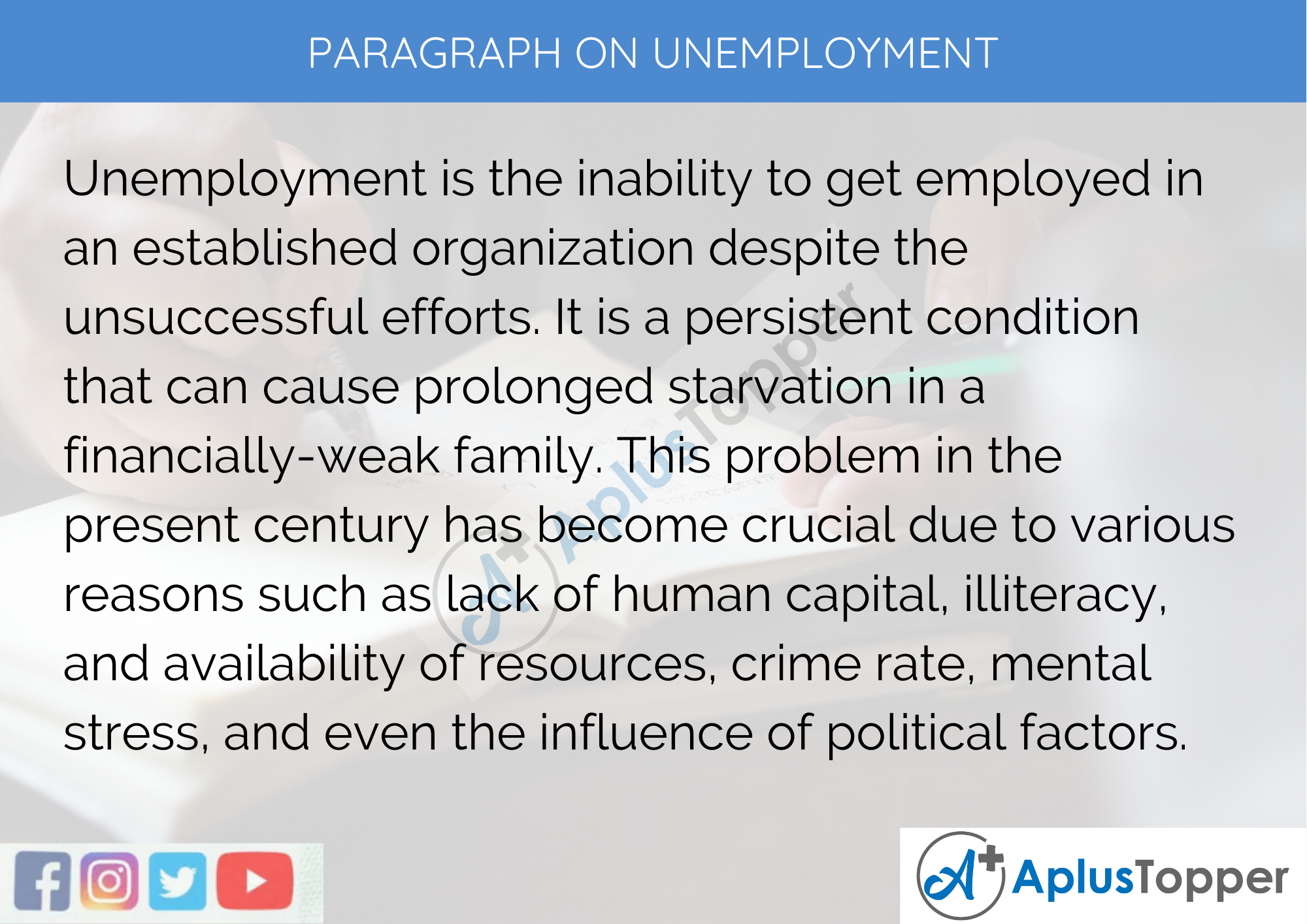 Paragraph on Unemployment - 100 Words for Class 1, 2, 3 Kids